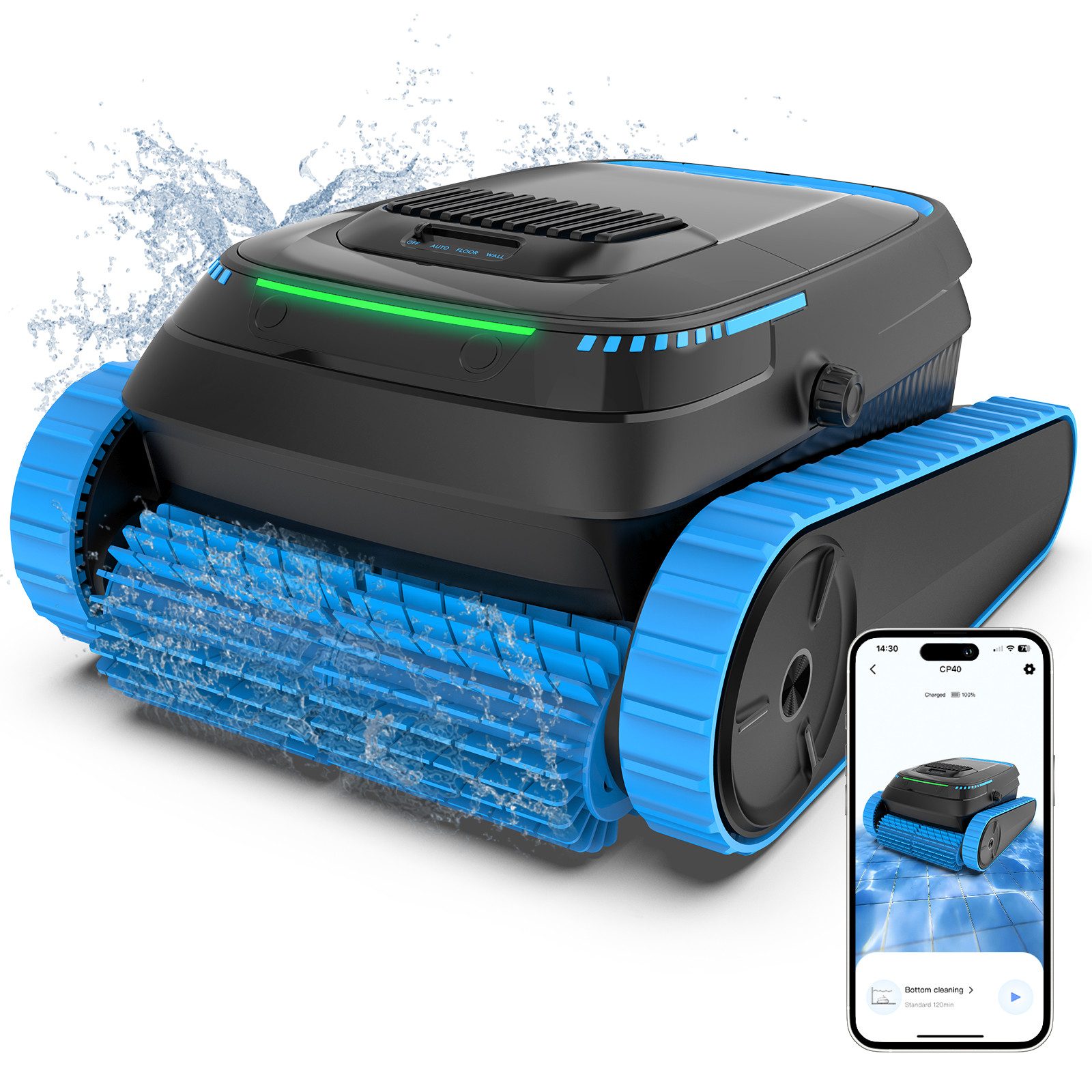 AIRROBO Poolroboter (2026 Upgrade) CP40 kabelloser Poolroboter mit App-Steuerung, (leistungsstarker automatischer Poolreiniger, für Boden & Wand & Wasserlinie), für Schwimmbecken bis 170 Quadratmeter, Ein Jahr Garantie