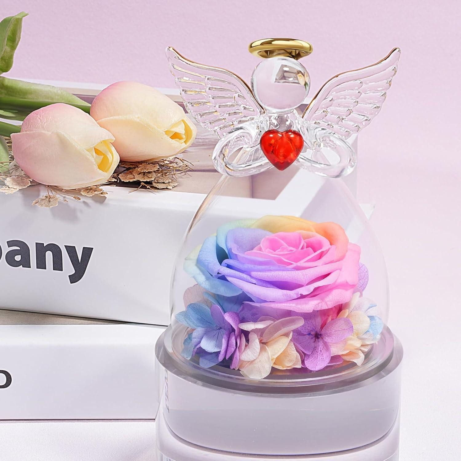 Trockenblume Figur Engel Ewige Rose Schutzengel Geschenk Regenbogen, LuxusKollektion