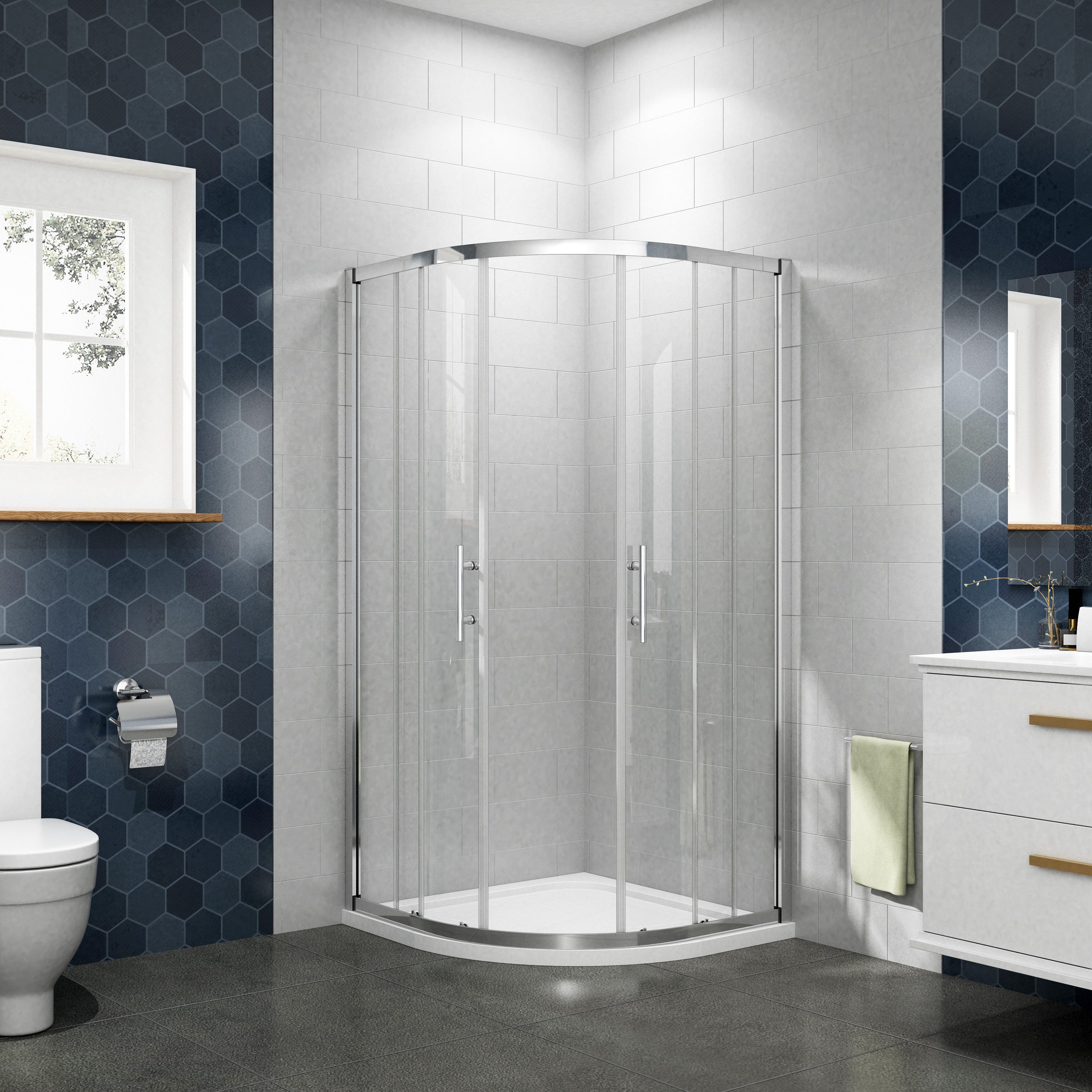 duschspa Runddusche 185cm Viertelkreis Schiebetür Duschtür Duschkabine 5mm ESG NANO Glas, BxT: 80x80 cm, Einscheibensicherheitsglas, Sicherheitsglas, Set