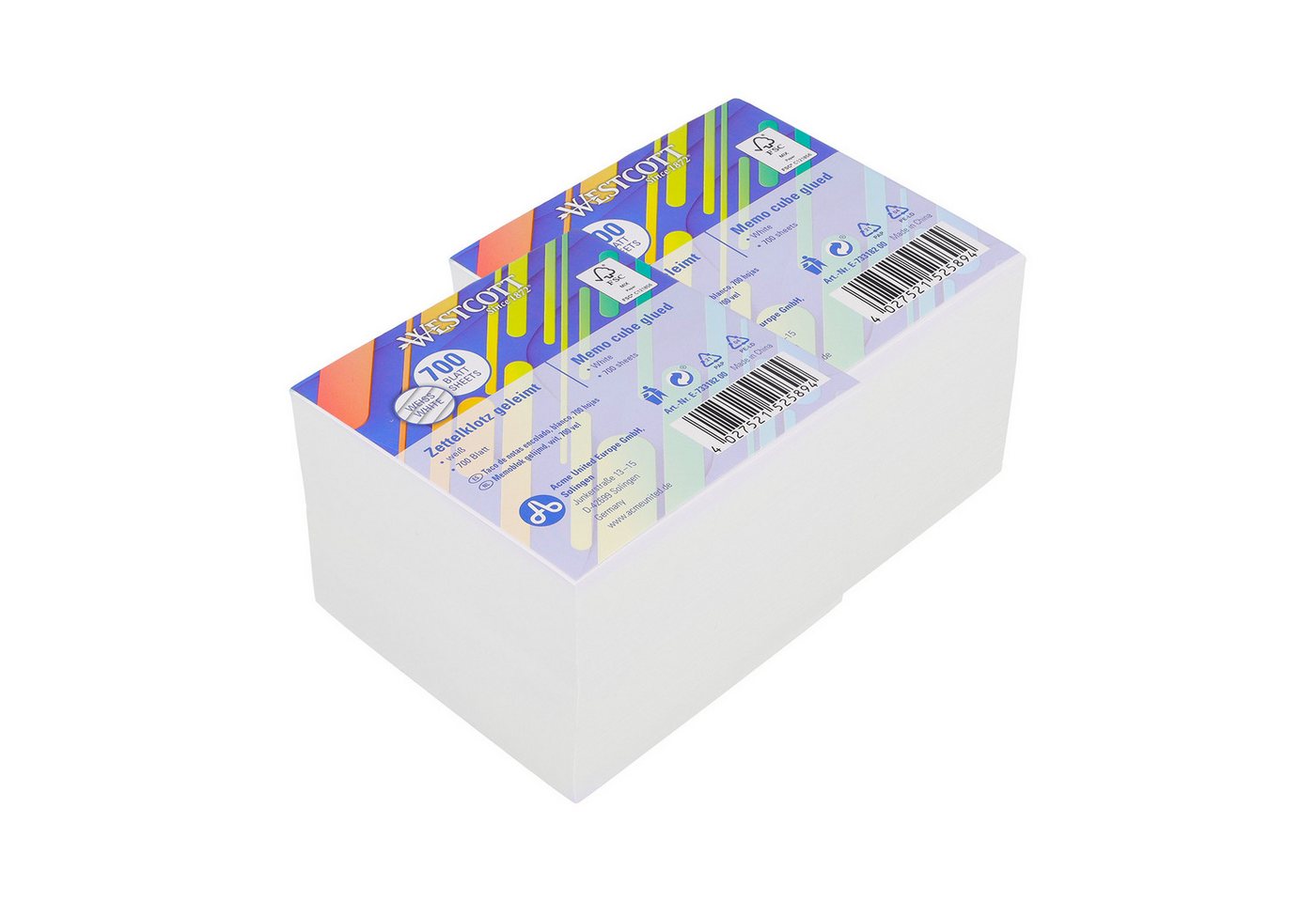 WESTCOTT Notizzettel Notizblock weiß 700 Blatt (2er-Set), Zettelblock geleimt mit 9 x 9 cm, FSC-zertifiziertes Papier 80g/m²