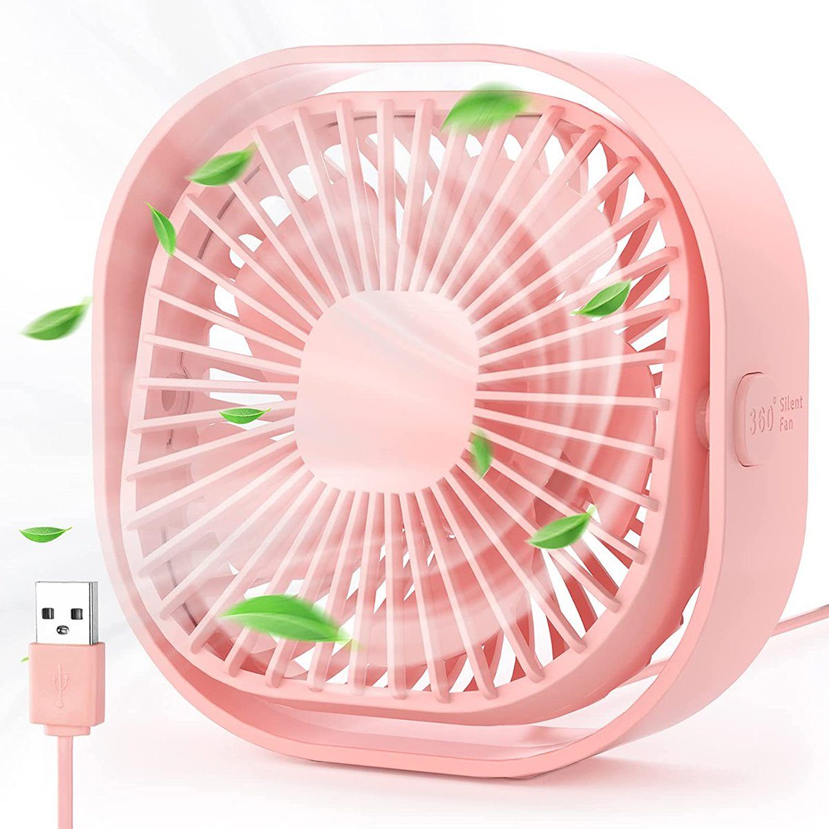 3 starkem USB autolock 360° Mini Luftstrom,Desk USB-Ventilator Tischventilator Lüfter USB Tragbarer Ventilator Drehung Speed, USB Fan Leise Rosa Mini