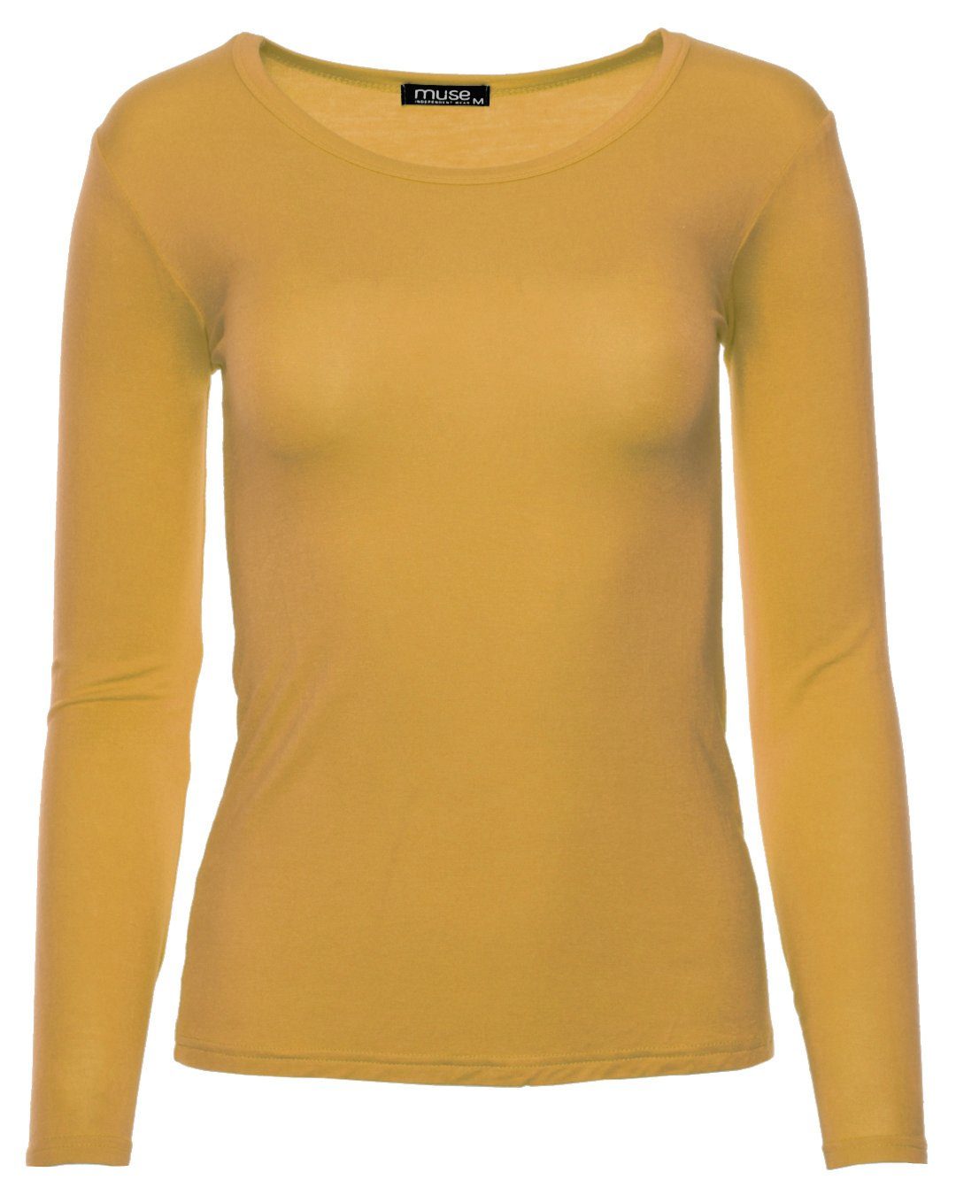 Muse Rundhalsshirt Basic Rundhals Langarmshirt Skinny Fit 1093-O
