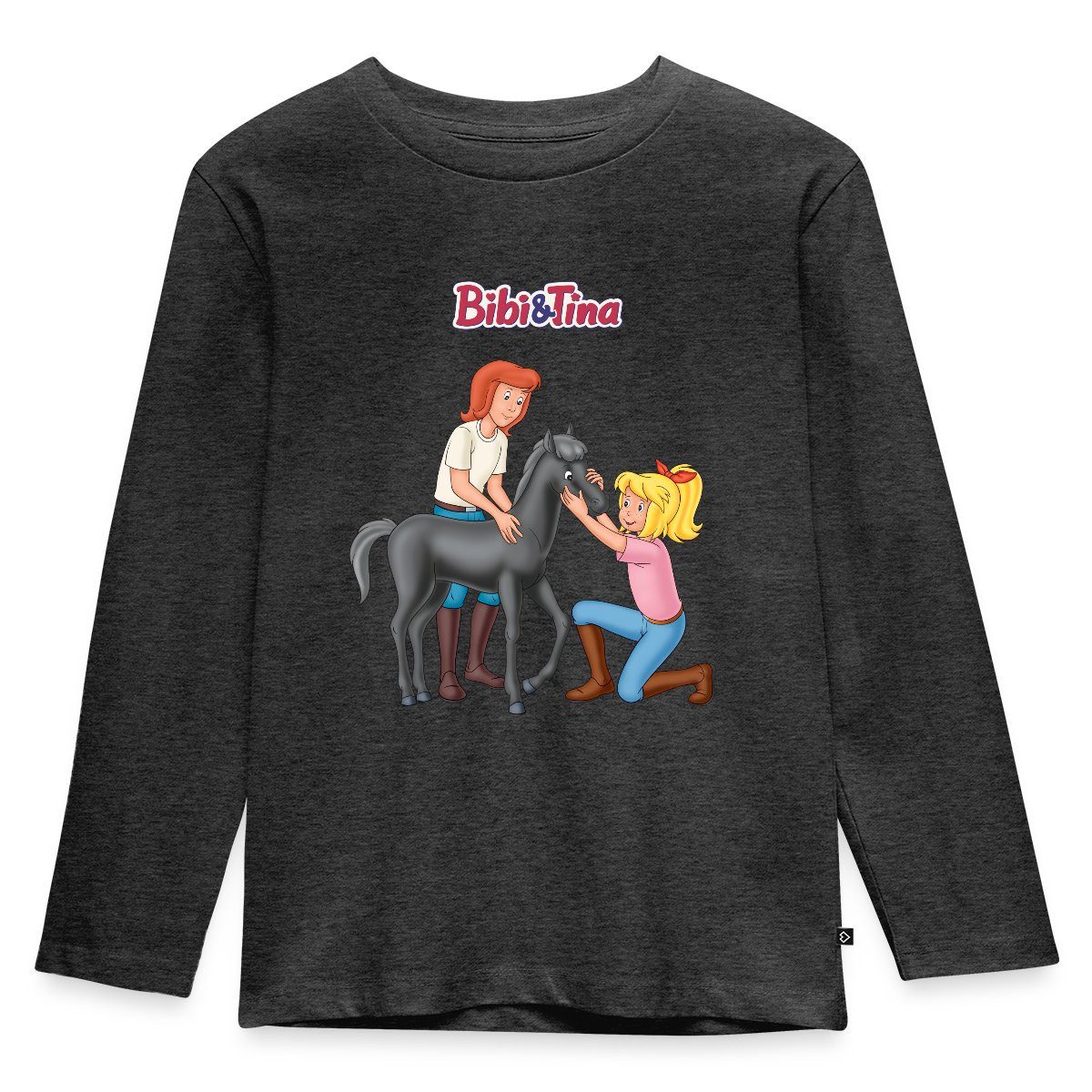 Spreadshirt T-Shirt Bibi Und Tina Kuscheln Mit Süßem Fohlen Felix Kinder Premium Langarmsh (1-tlg)