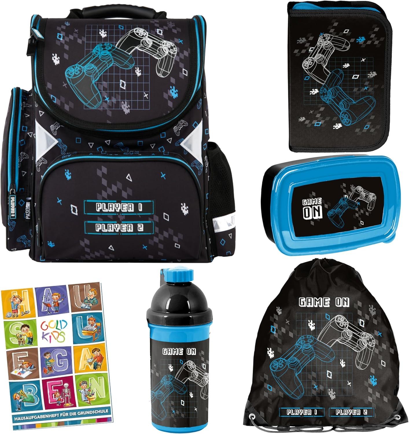 Schulranzen für Jungen und Mädchen, 6er-Set - Schul-Rucksack für