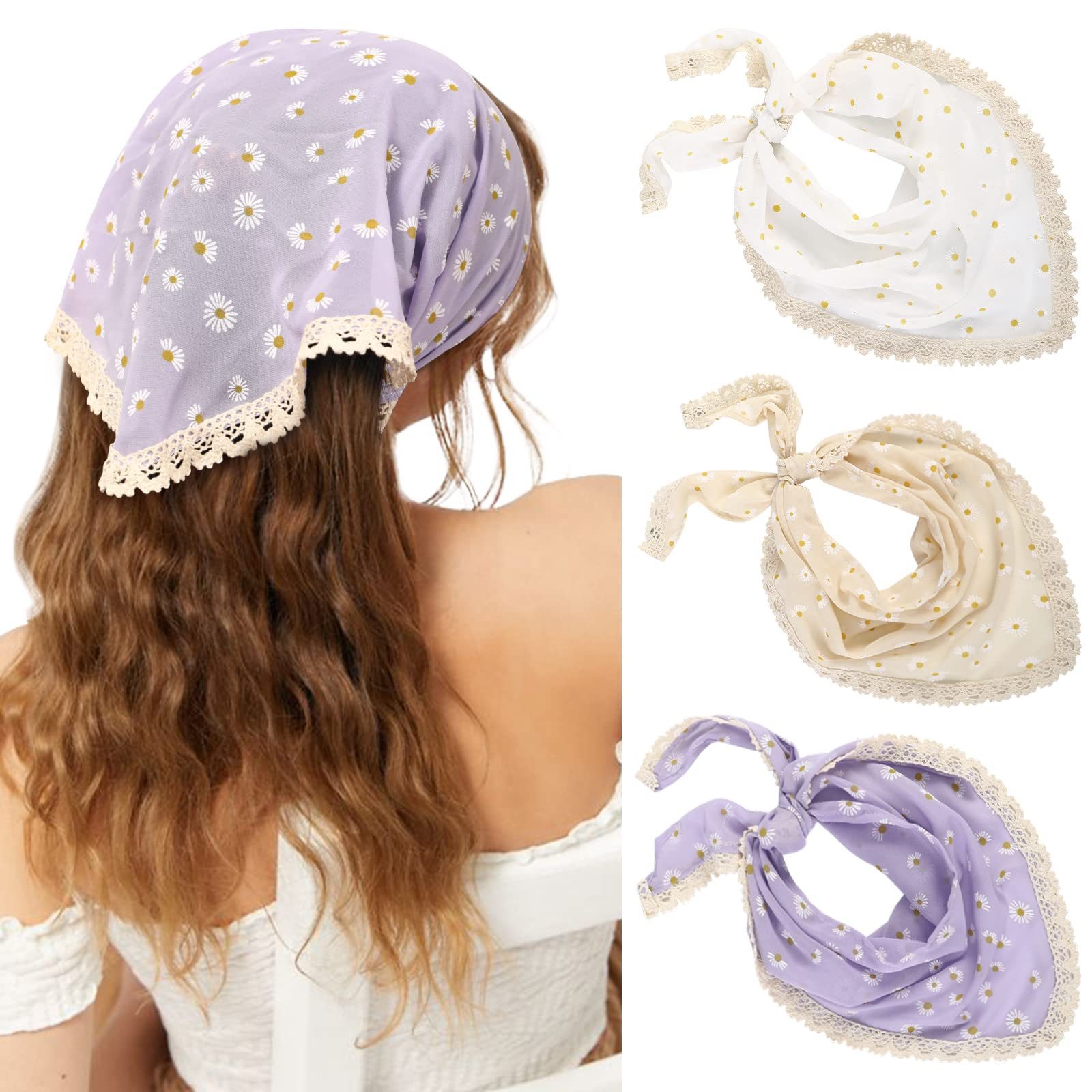 Zaewry Kopftuch Boho-Dreieckskopftuch, Vintage-Blumen-Kopftuch, (3-St), bedrucktes Haarband, geeignet für Alltag, Urlaub und Musikfestivals