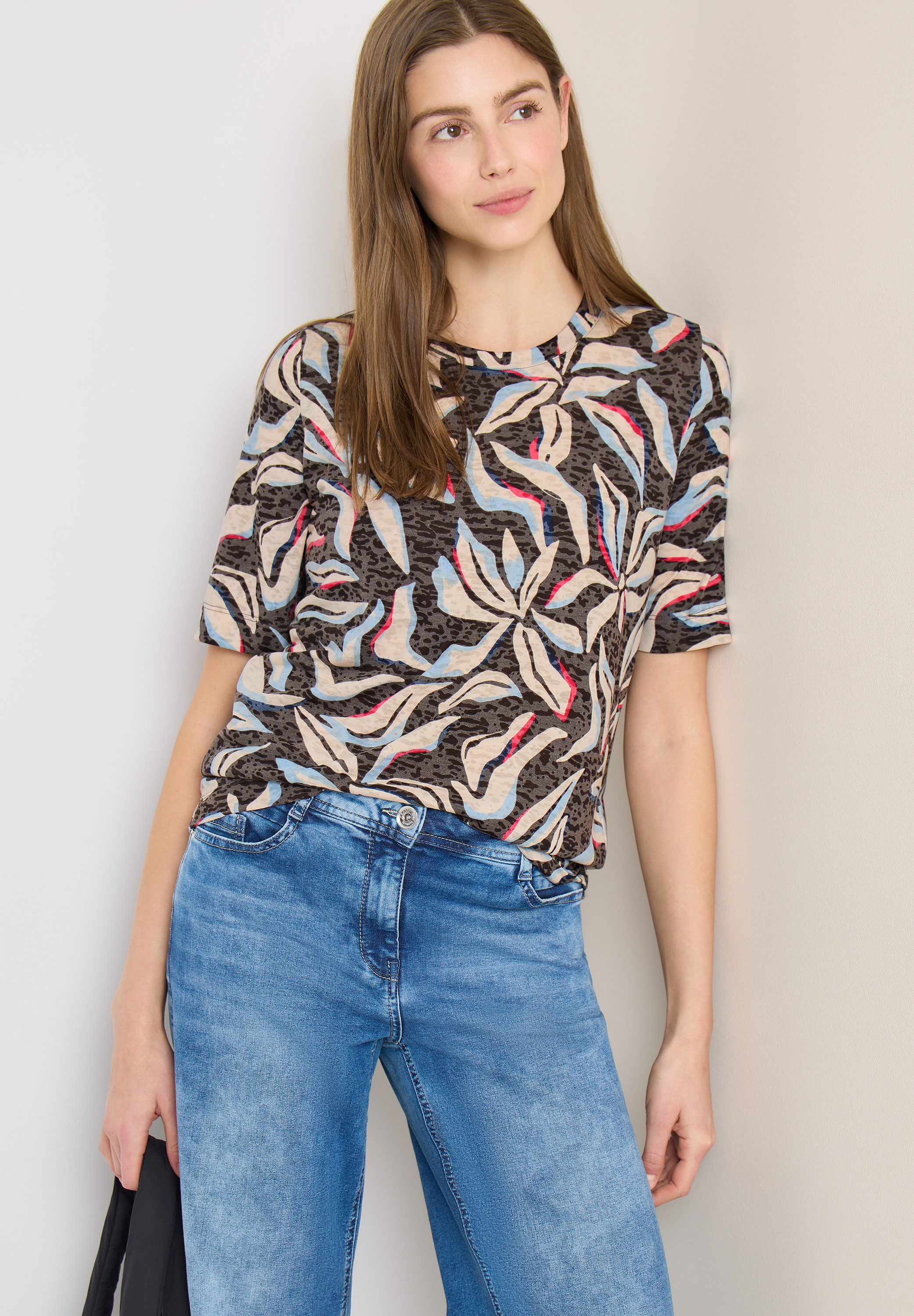 CECIL Rundhalsshirt Ausbrenner Shirt mit floralem Muster günstig online kaufen