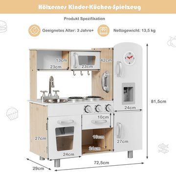 COSTWAY Spielküche Kinderküche, mit Kühlschrank & Zubehör, aus Holz