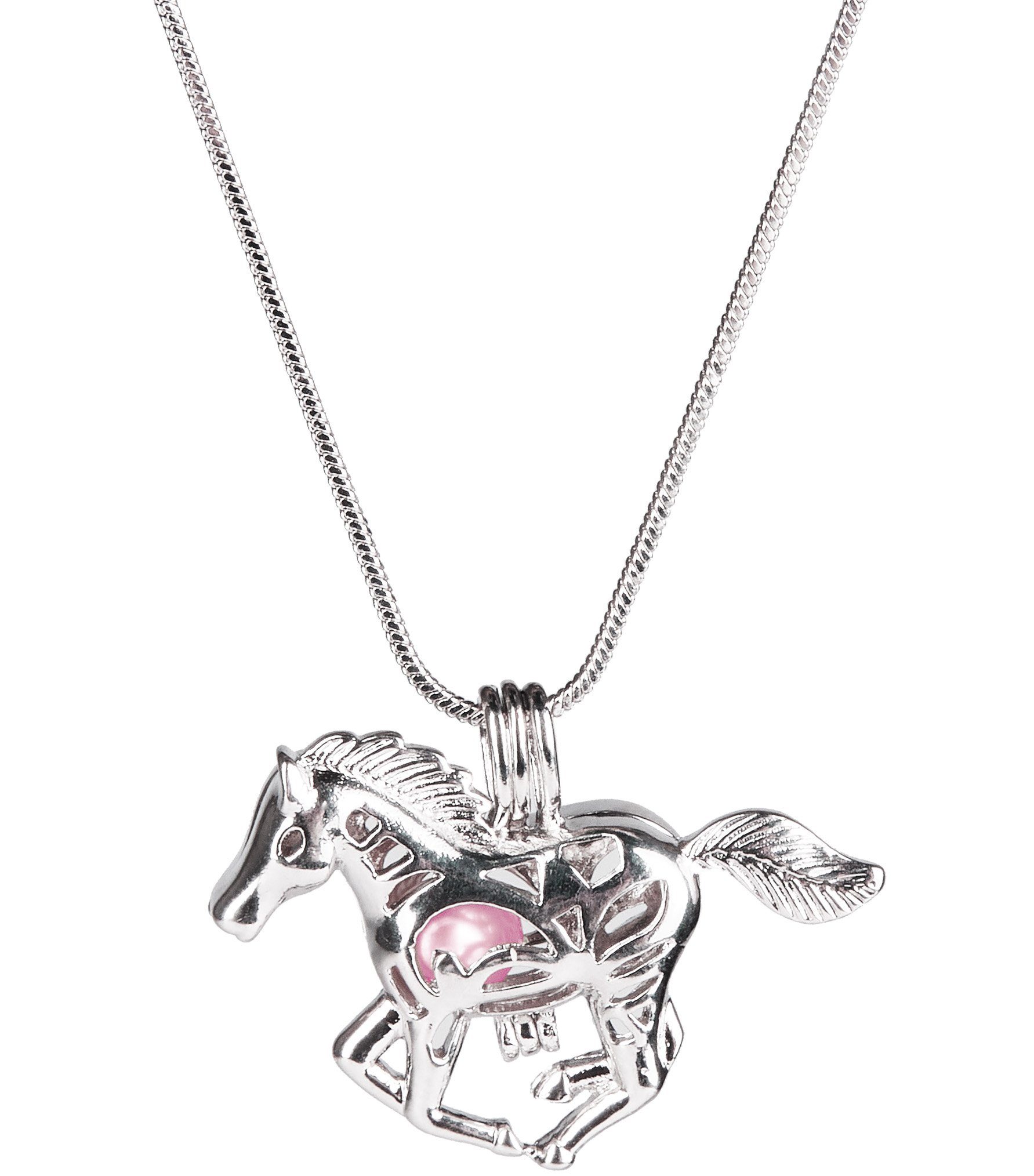 BRUBAKER Perlenketten-Set Deine Persönliche Wunschperle - Pferde (Muschel mit echter Perle als Schmuck Geschenkset für die Reiter und Reiterinnen, Set), Halskette mit Silber Pferde-Anhänger
