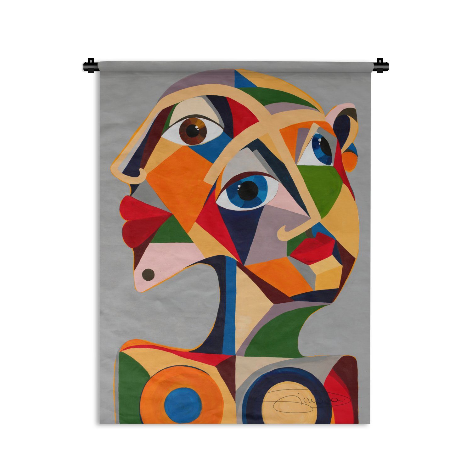 MuchoWow Wanddekoobjekt Gesichter - Bunt - Abstrakt - Augen, Deko für an der Wand, Wohnzimmer, Tapisserie, Schlafzimmer