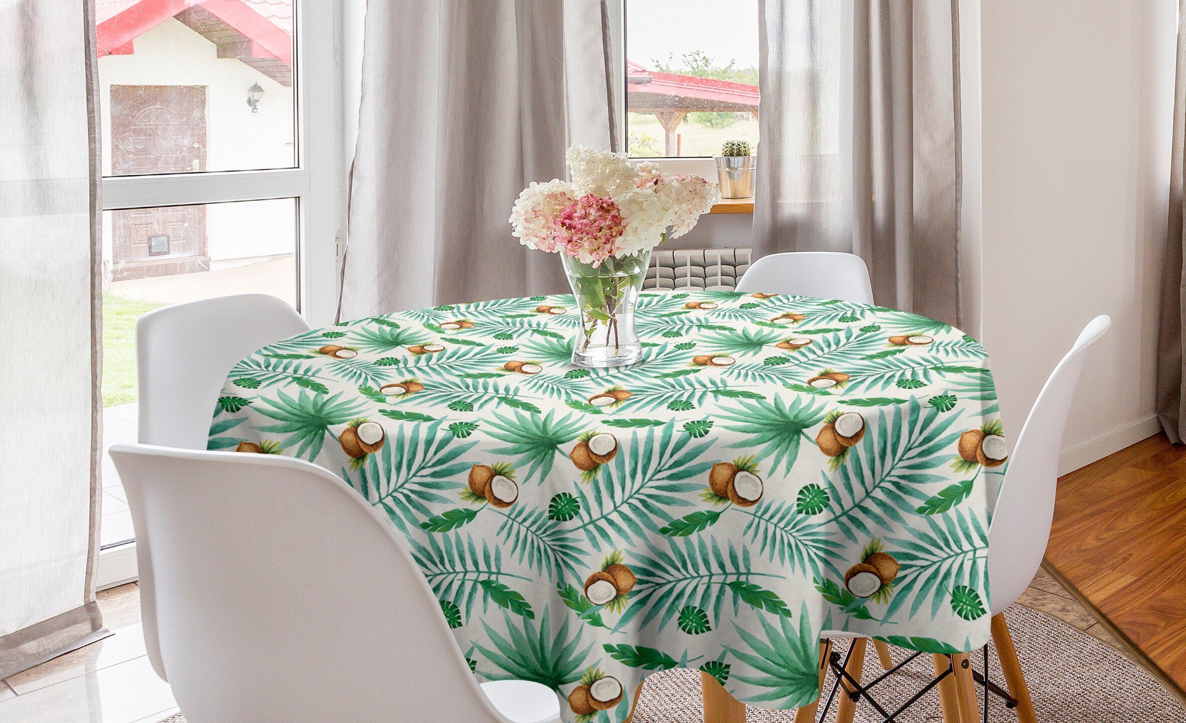 Abakuhaus Tischdecke Kreis Tischdecke Abdeckung für Esszimmer Küche Dekoration, Aquarell Coconut Aloha Hawaii