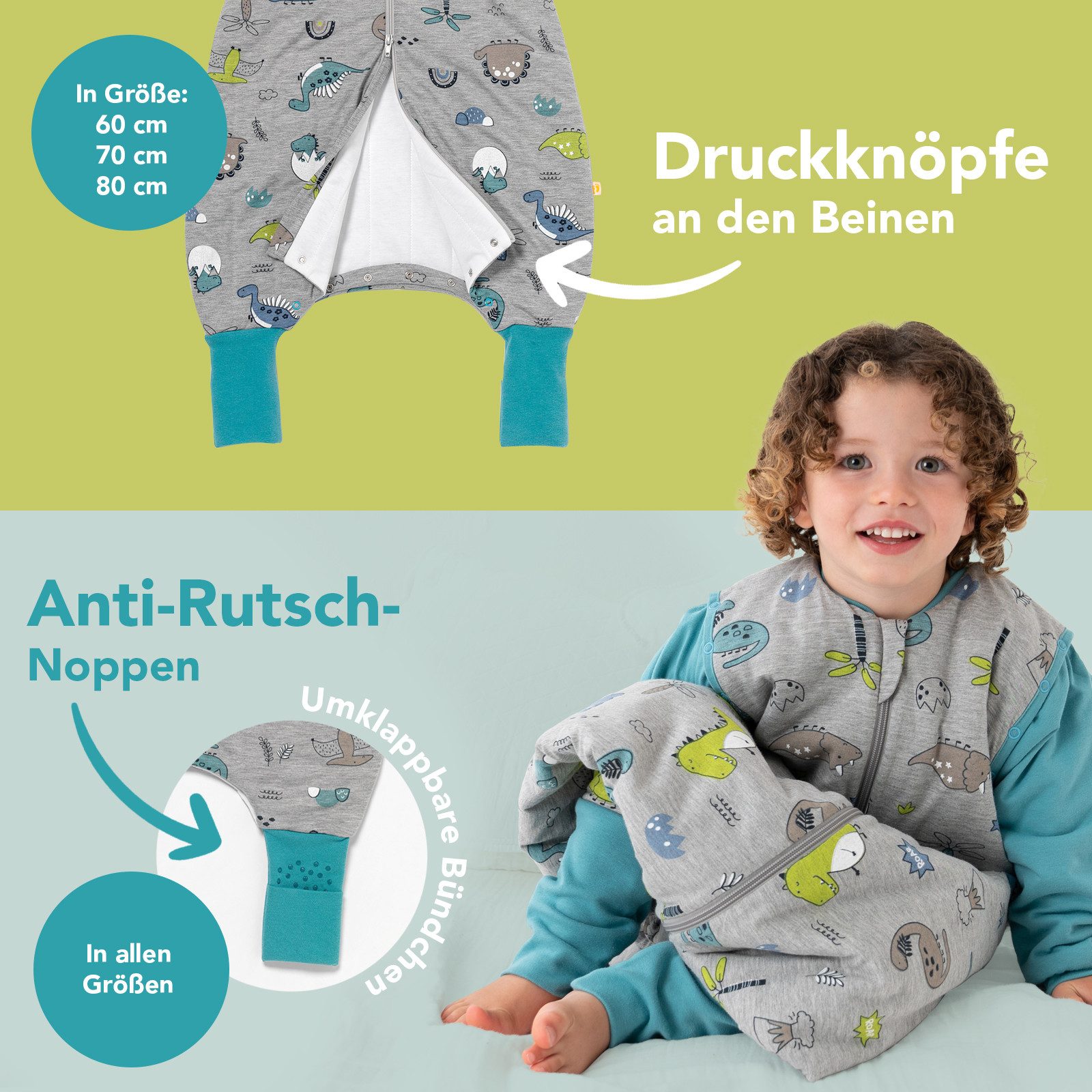Schlummersack Kinderschlafsack Schlafsack mit Füßen und umklappbaren Bündchen, 2.5 Tog OEKO-TEX