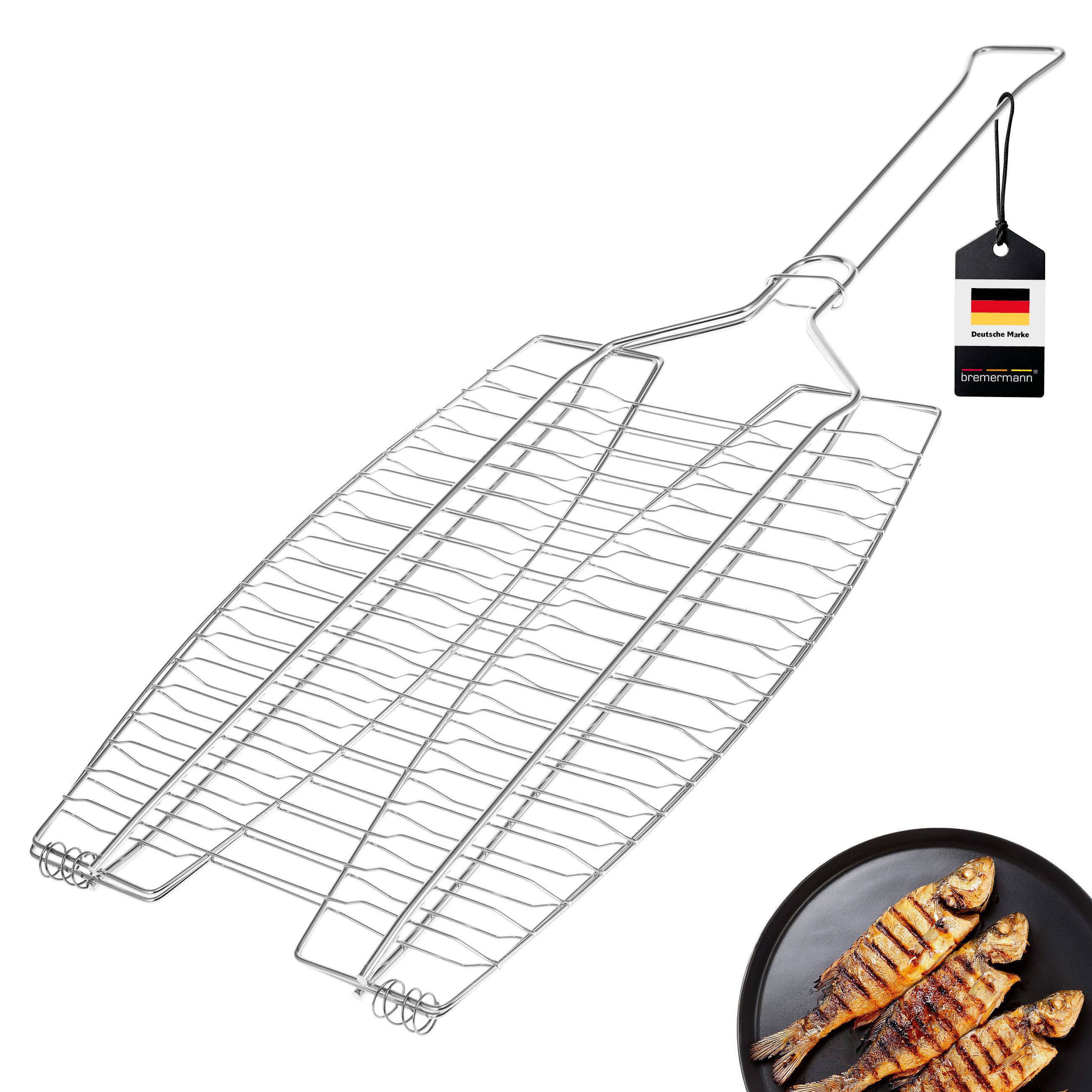 bremermann Grillguthalter Fischgriller 2fach // Edelstahl // ca. 65 x 26,5 cm // Fischbräter