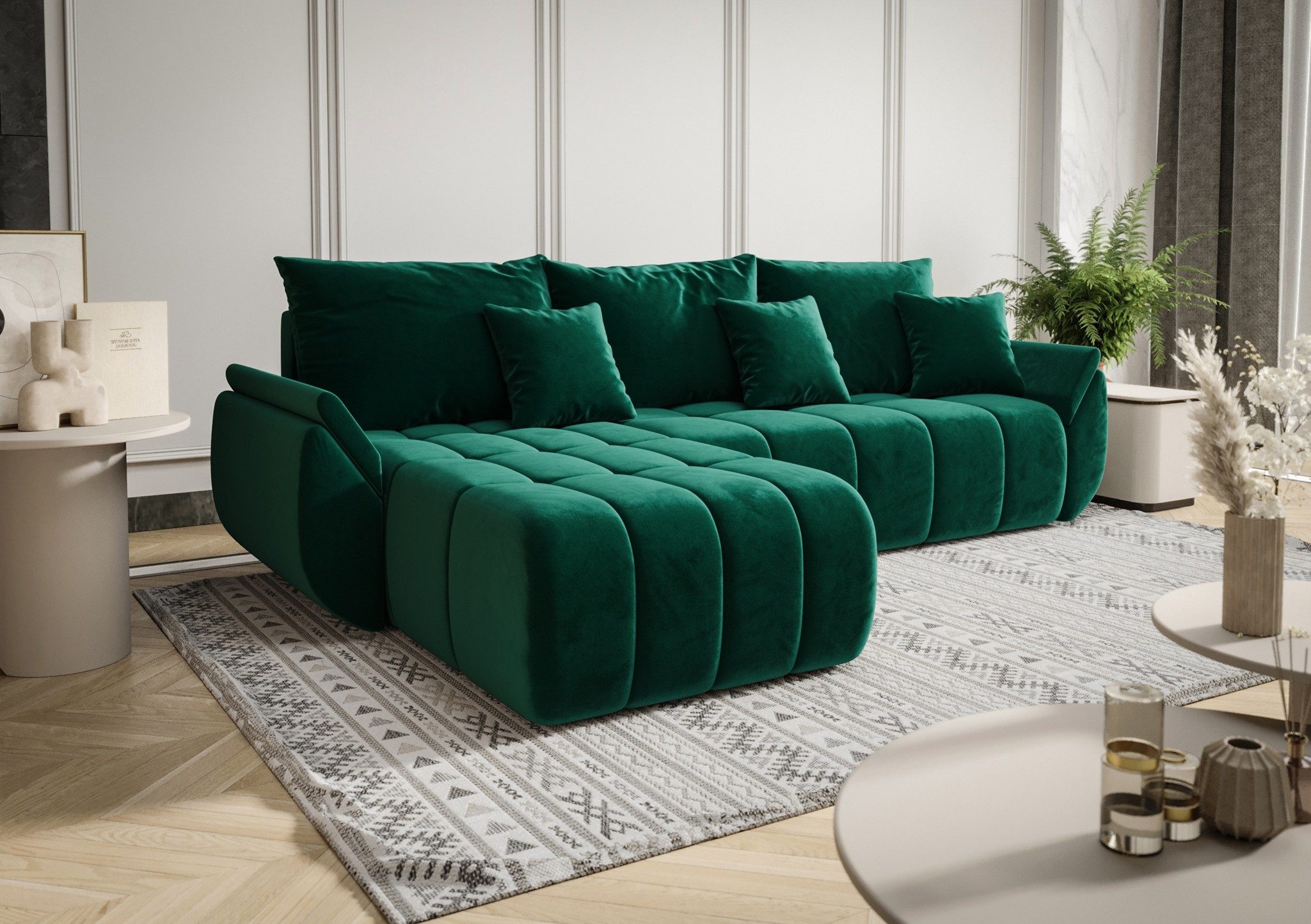 Fun Möbel Ecksofa Schlafsofa Sofa Louise in Stoff Monolith, Ottomane Links oder Rechts, Rundumbezug und ausziehbare Liegefläche