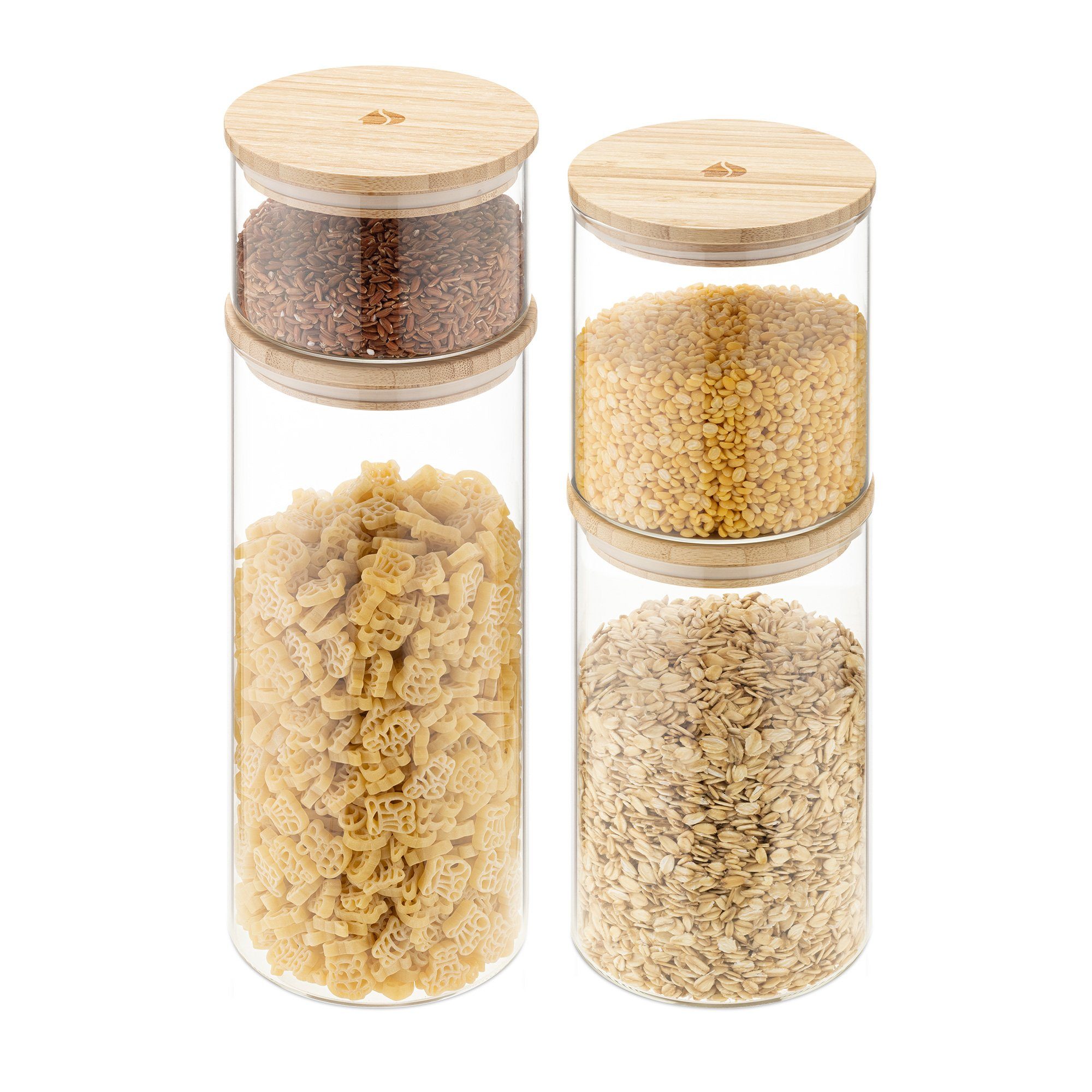 aus Vorratsdosen Borosilikatglas, 4-teilig, Bambus mit Navaris (4-tlg) Glas Set Lunchbox Behälter Deckel -