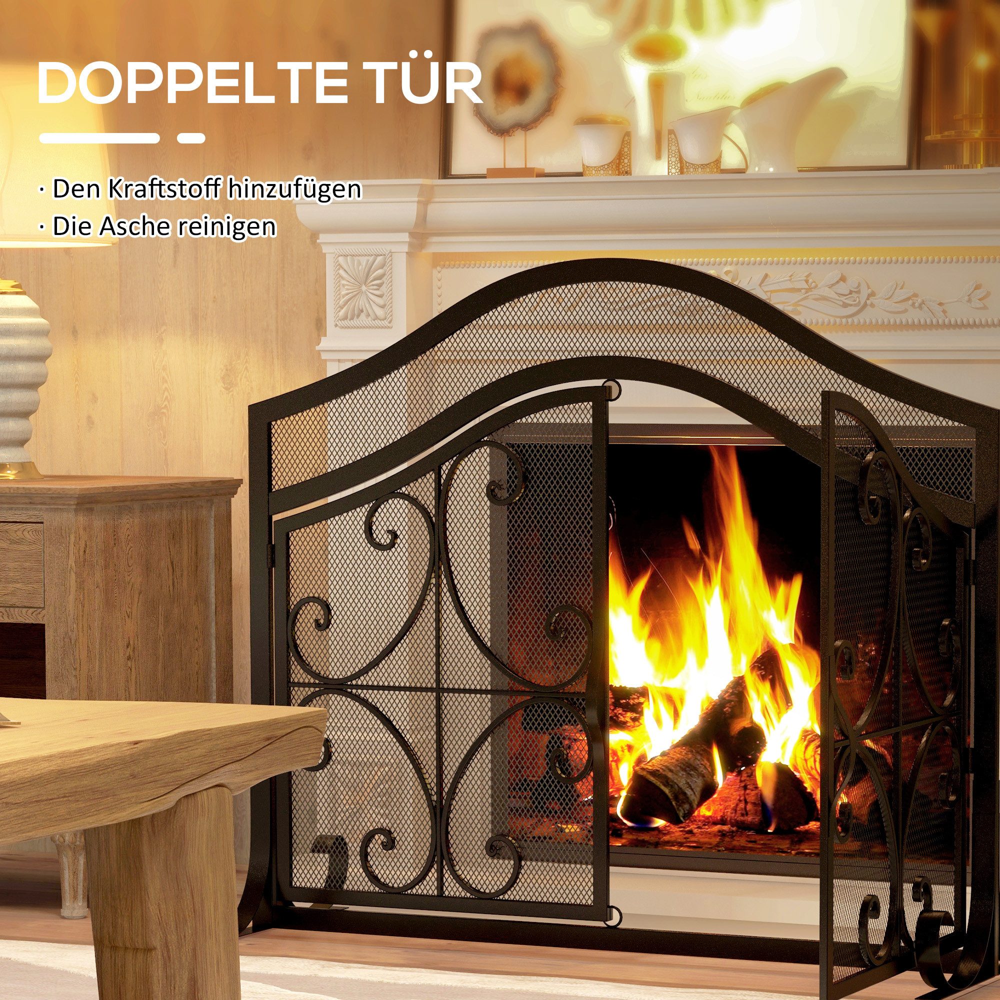 HOMCOM Kamingitter mit magnetischen Türen (Ofenschutzgitter, 1-tlg., Funkenschutzgitter), für Wohnzimmer, Stahl, 105 x 80,5 cm, Schwarz