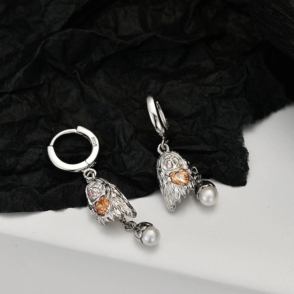 Haiaveng Paar Ohrhänger S925 Sterling Ohrringe, Ohrringe mit Perle Ghost Ohrringe Zirkonia weiblich Liebe Silber Schnalle Ohrringe