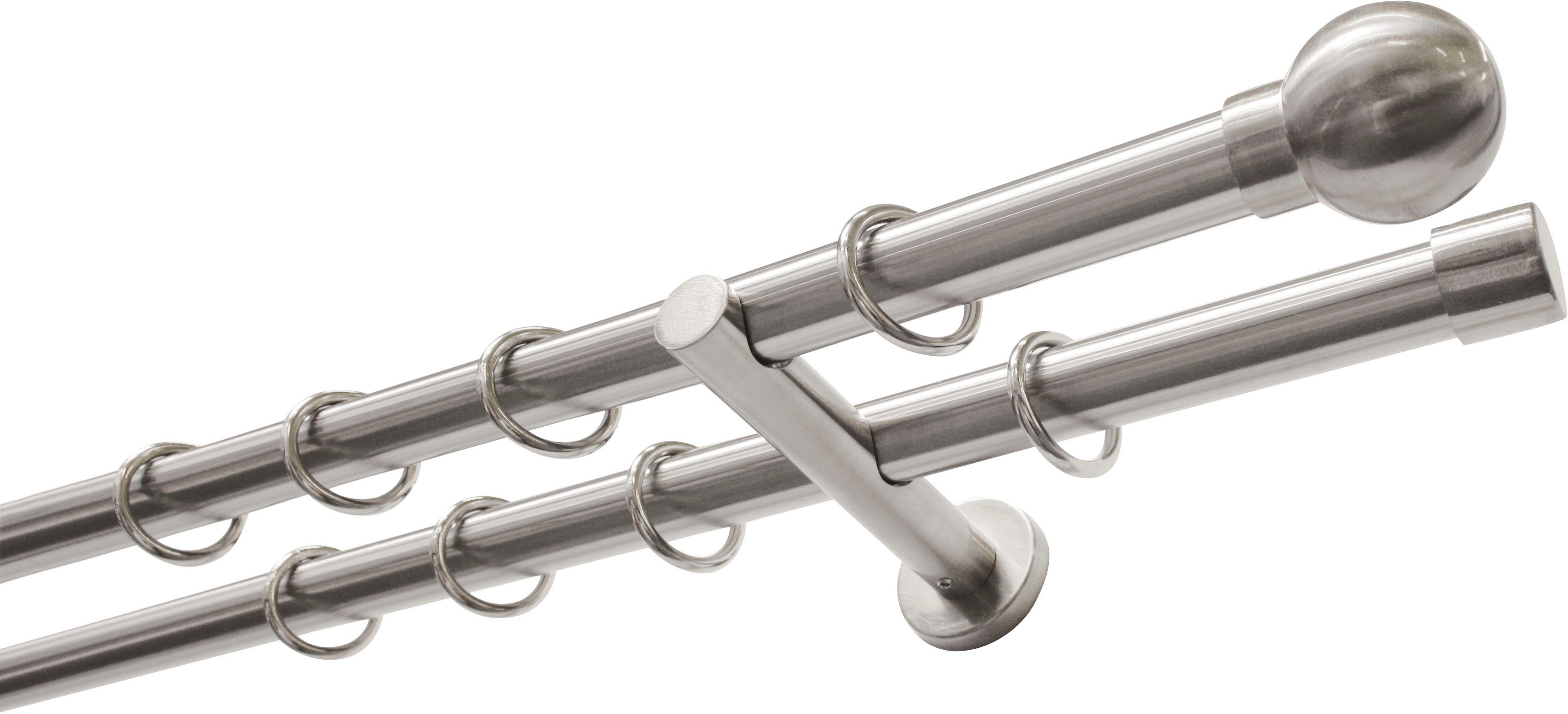 GARDINIA Gardinenstange Set Metall, Ø 20 mm, 2-läufig, Fixmaß, mit Bohren, verschraubt, Aluminium, 2-Lauf