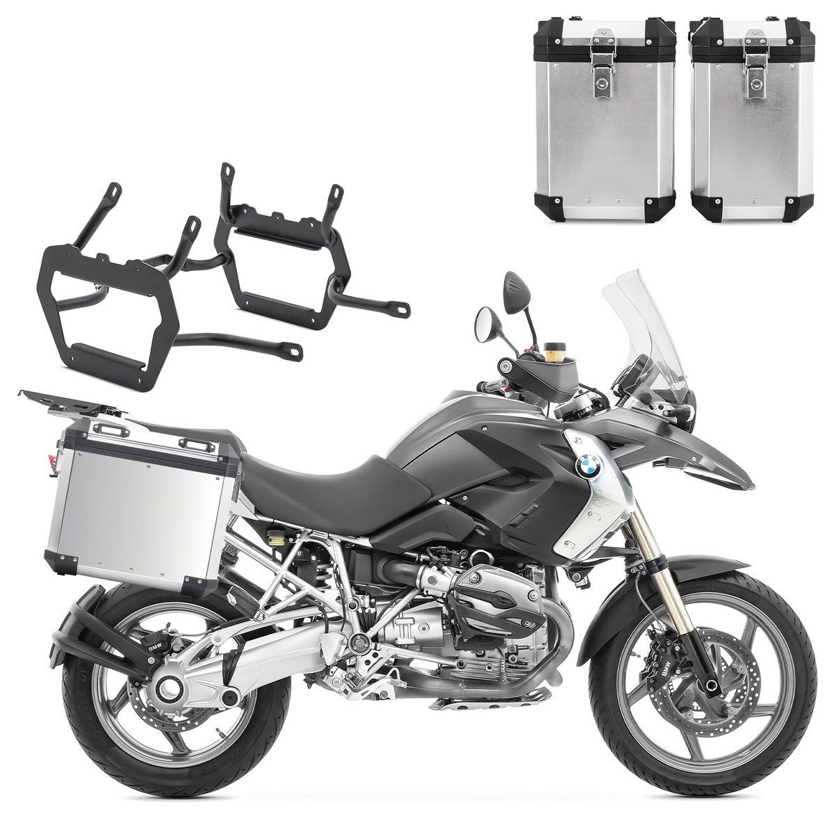 Bagtecs Kofferset Set Alukoffer + Kofferträger passend für BMW R 1200 GS 04-12 / Adventu