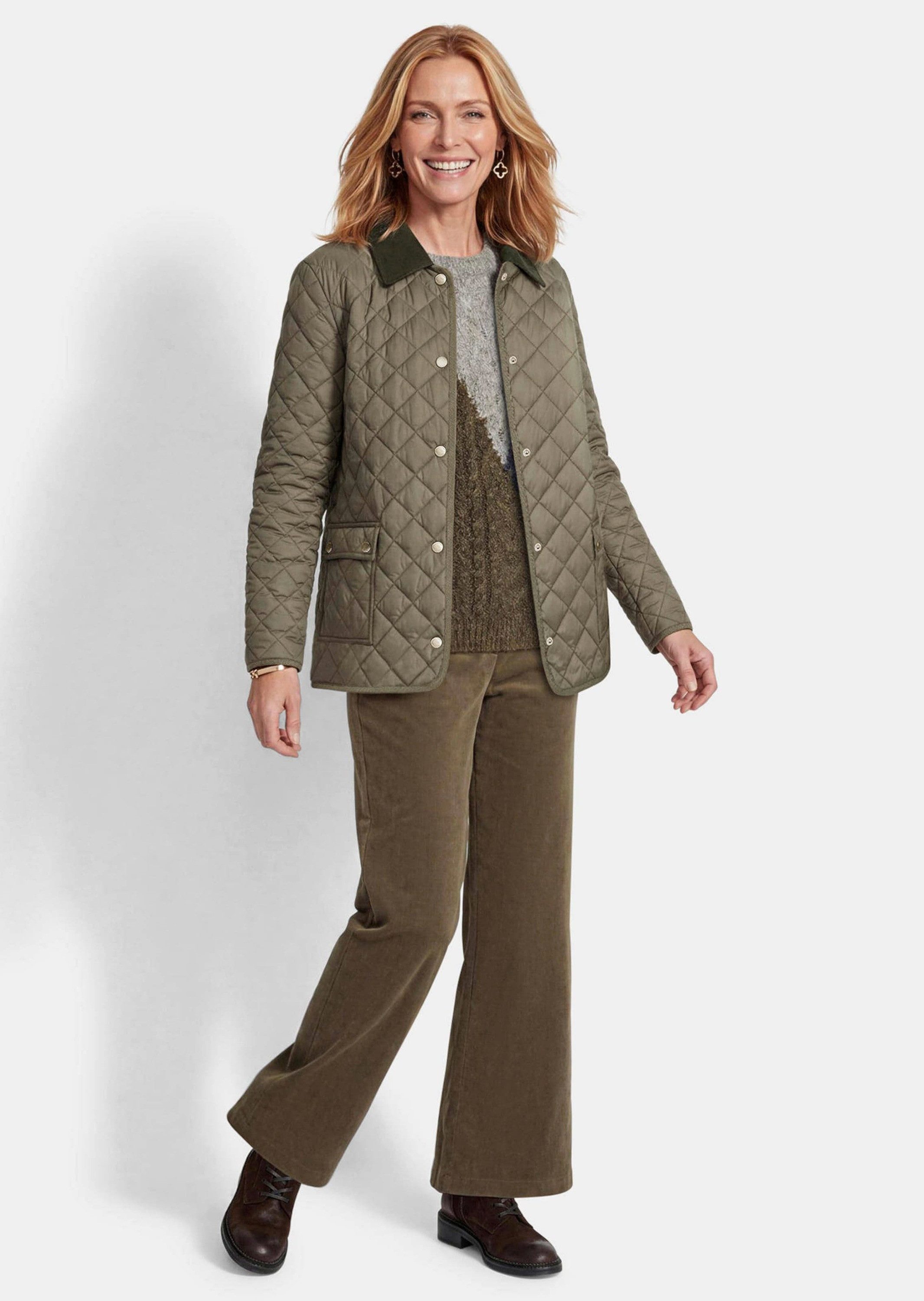 GOLDNER Outdoorjacke Steppjacke mit Hemdkragen Leicht wattierte Übergangsjacke mit Rautenmuster und Druckknöpfen