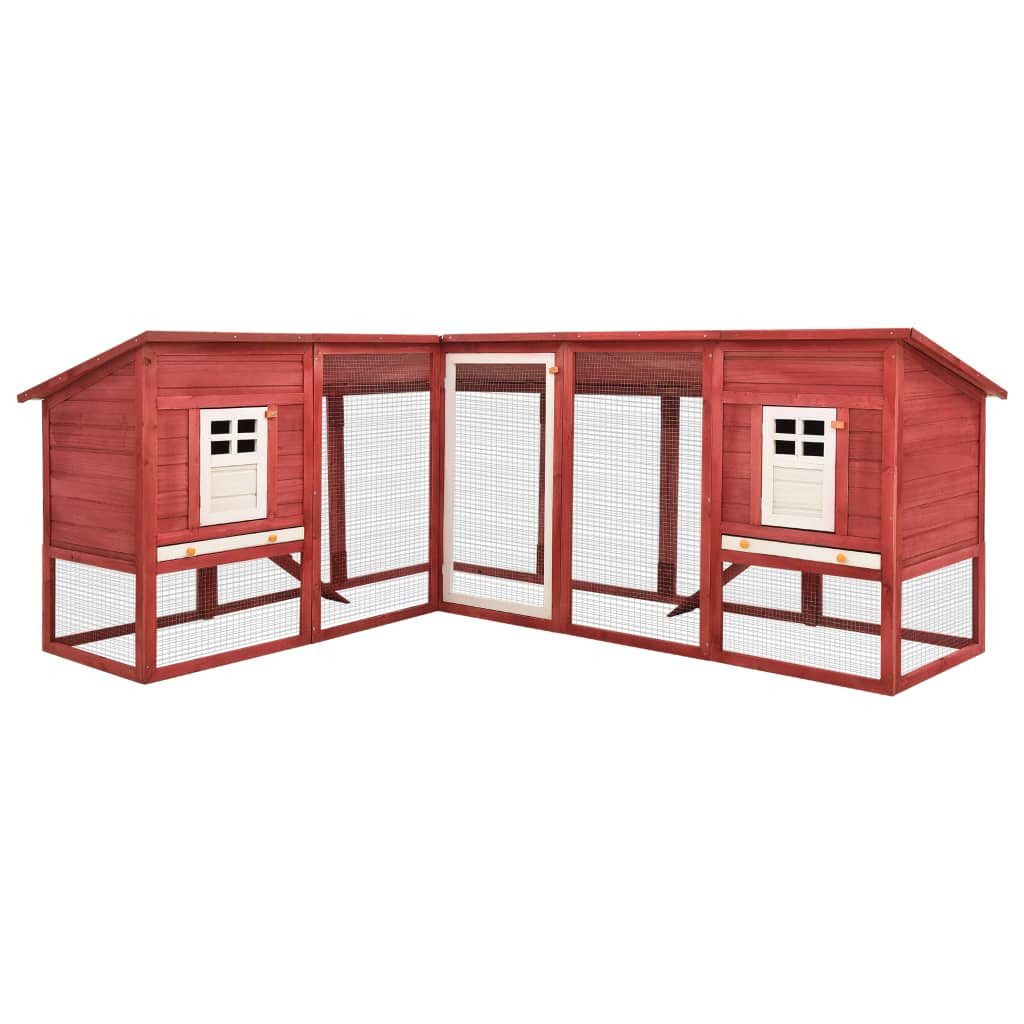 vidaXL Kleintierkäfig Kaninchenstall mit Freilauf Rot und Weiß Tanne Massivholz