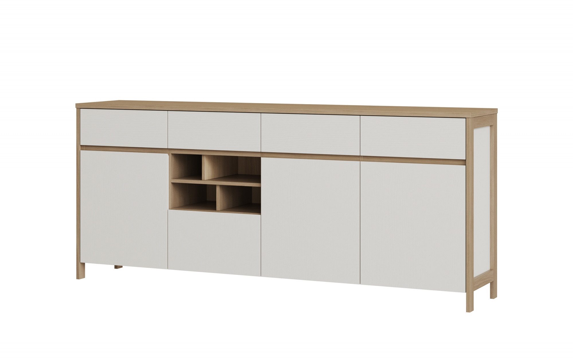 Beauty.Scouts Sideboard "Stranda" 4 Schubkästen, 4 Türen, Weiß Skandi Eiche, 193x85x39 cm