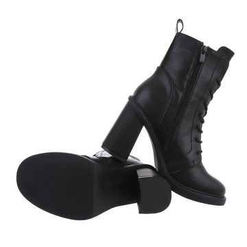 Ital-Design Damen Schnürschuhe Elegant Schnürstiefelette Blockabsatz High-Heel Stiefeletten in Schwarz