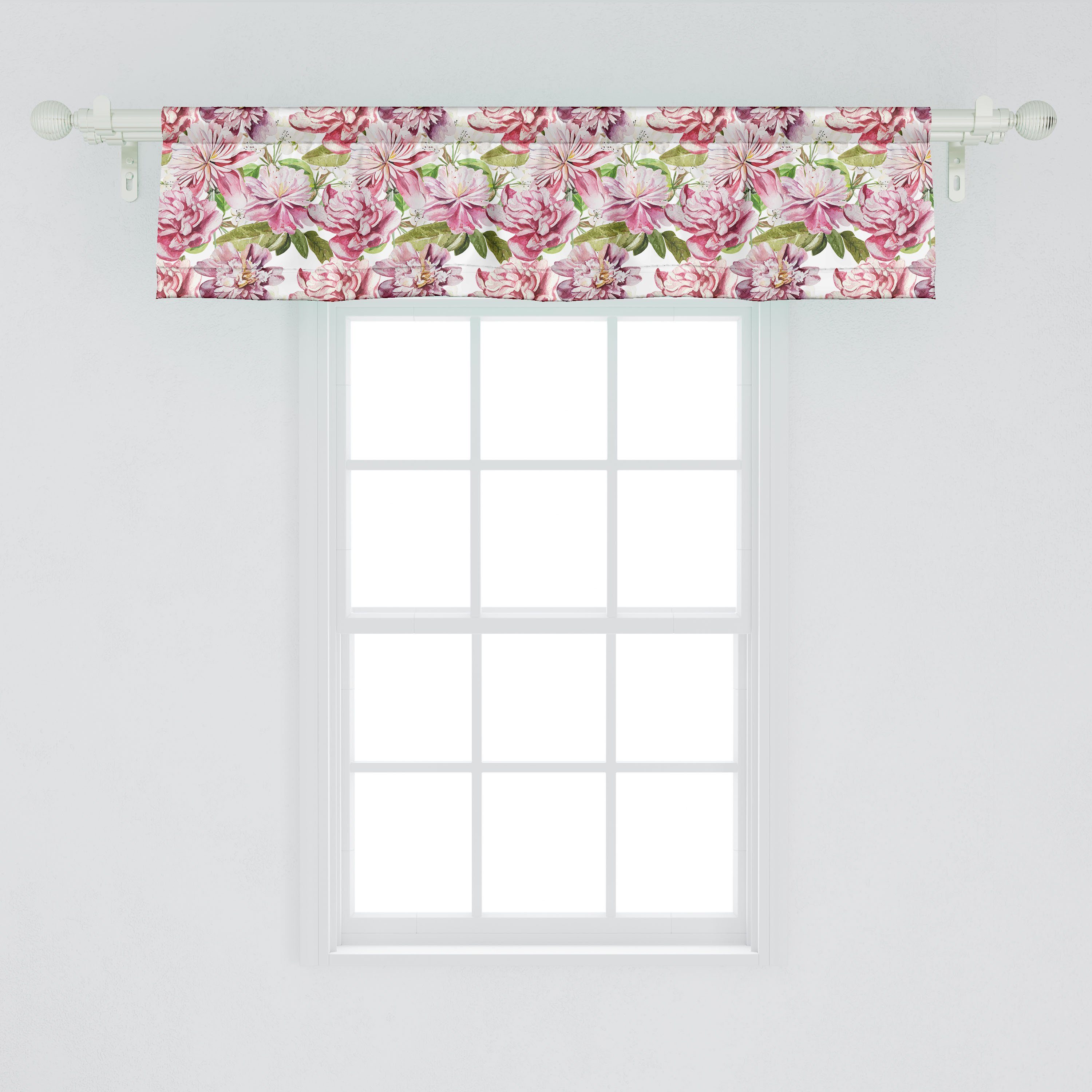 Scheibengardine Vorhang Pfingstrosen-Motiv Microfaser, mit Stangentasche, Realistische Botanisch Schlafzimmer für Abakuhaus, Küche Volant Dekor