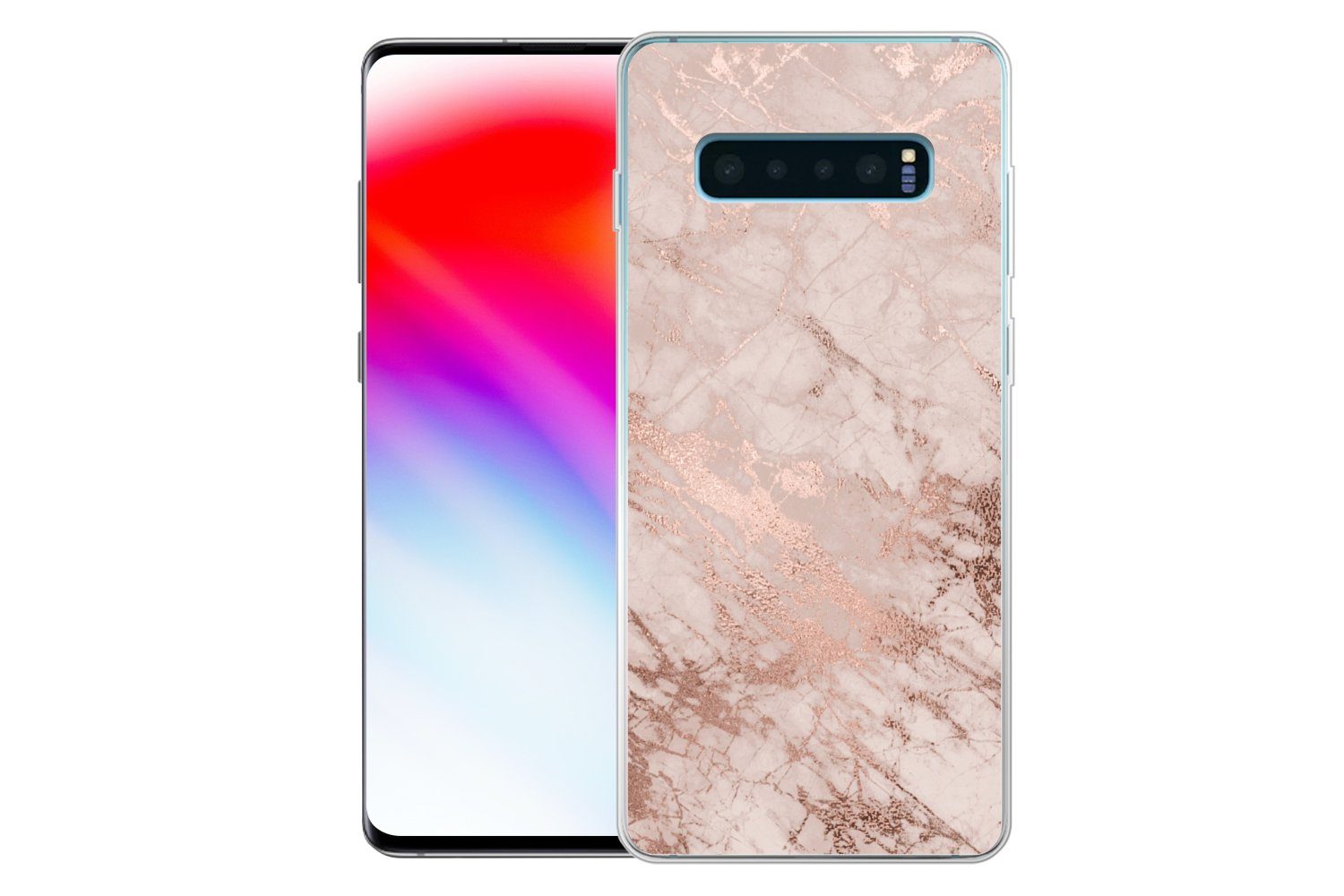 MuchoWow Handyhülle für Samsung Galaxy S10 Plus Marmor - Rosa - Luxus - Marmoroptik - Glit, Phone Case, Silikon, Schutzhülle Dünn
