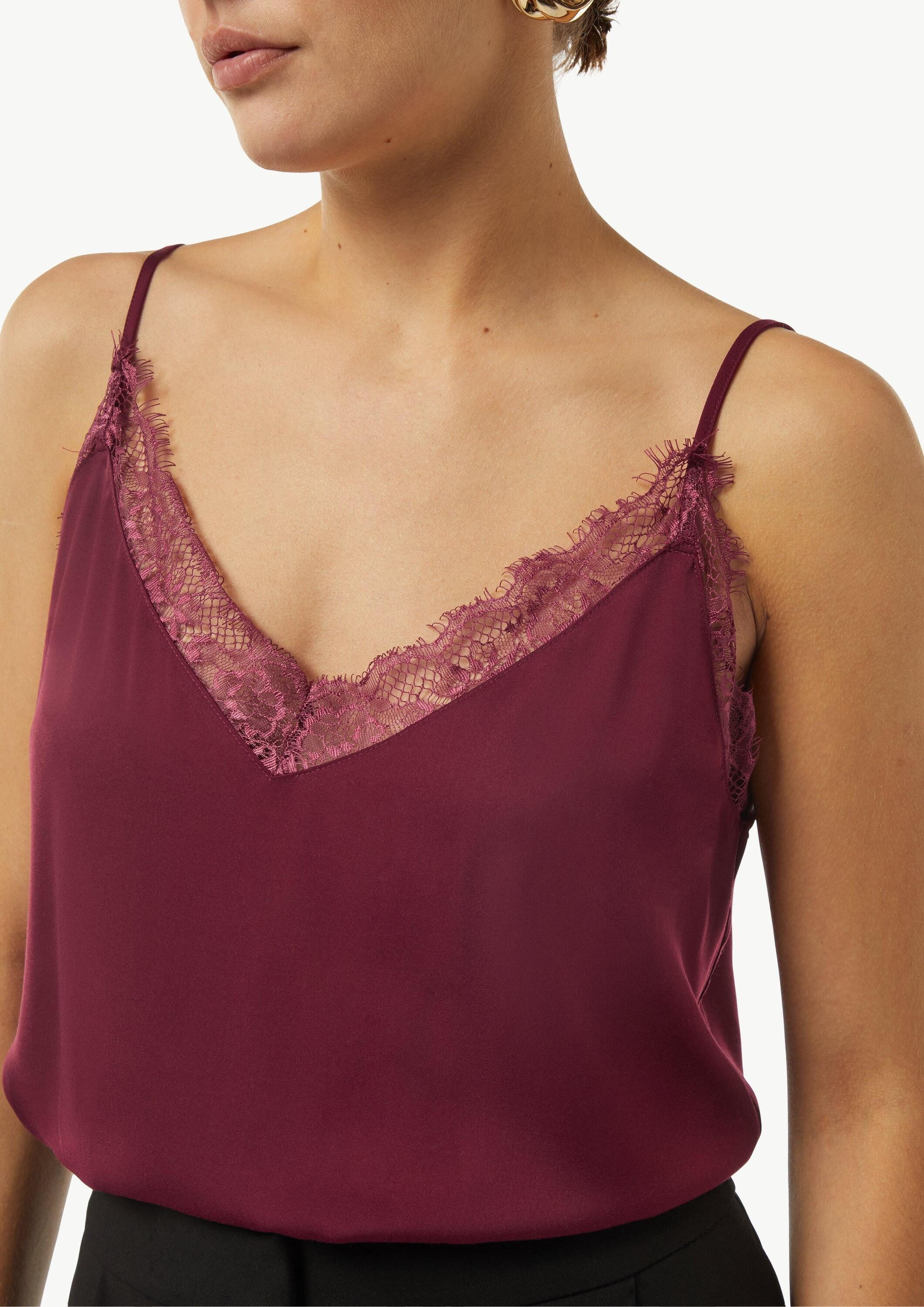 comma Blusentop Bluse Satin-Top mit Spitze und verstellbaren Trägern