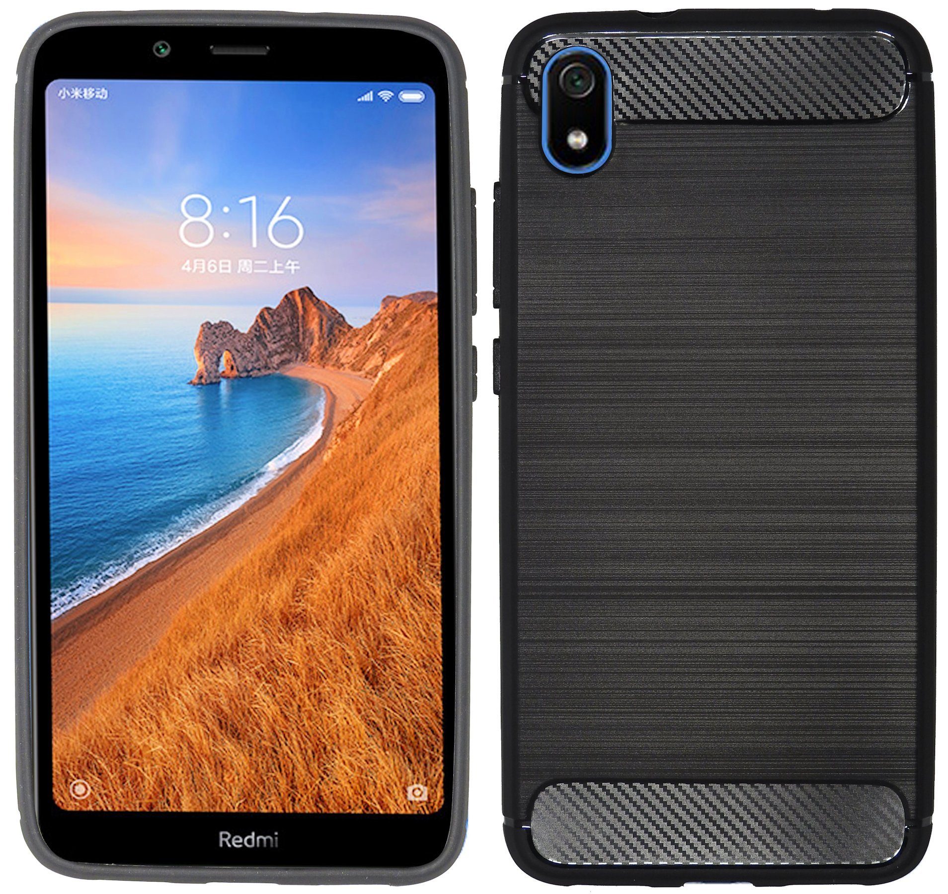 cofi1453 Handyhülle Silikon Hülle Carbon für Xiaomi Redmi 7A, Case Cover Schutzhülle Bumper