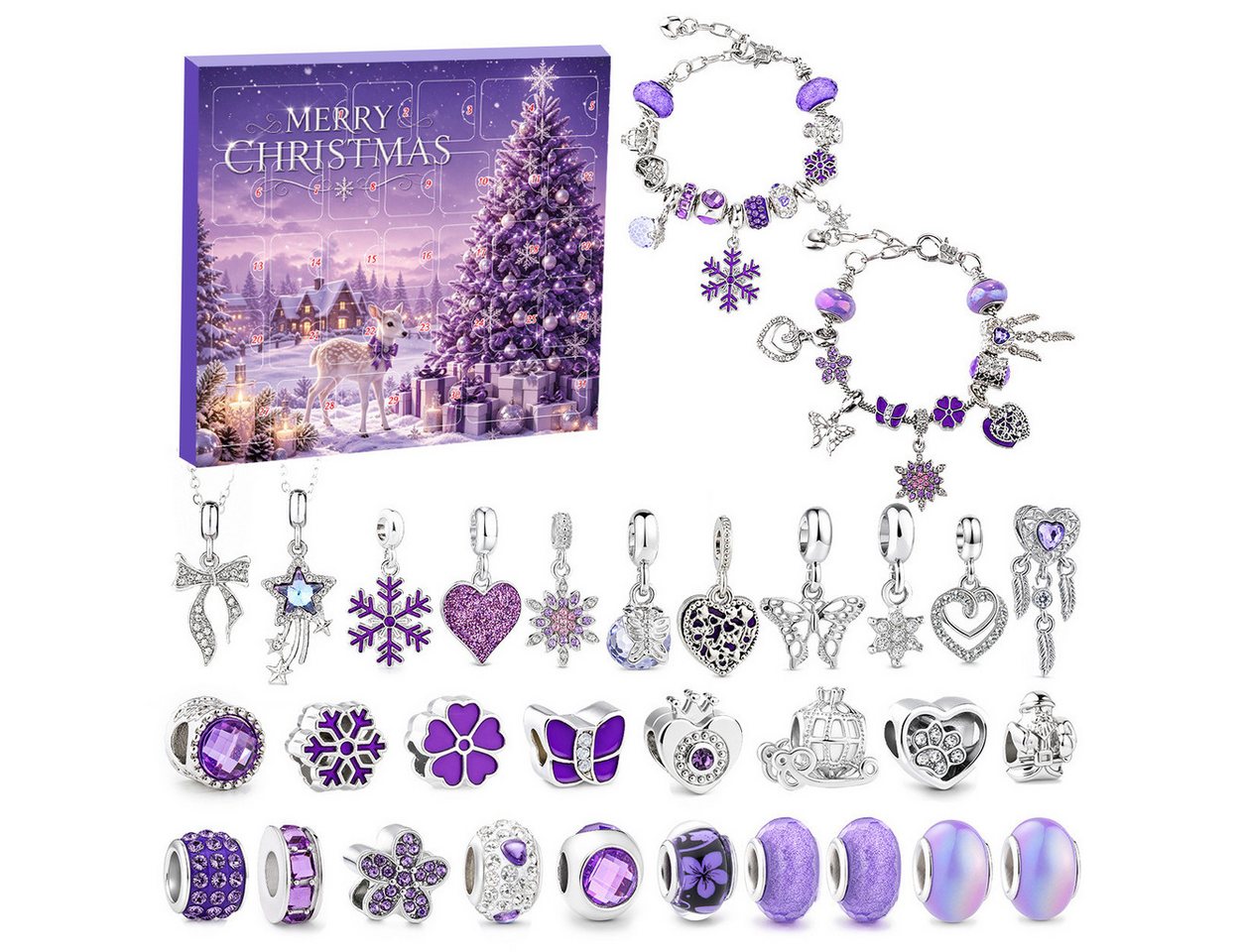 Sorvyzxn DIY-Adventskalender Schmuck Adventskalender 31 Tage, DIY Armband Set mit Charms, Mit 29 Charms & 2 Armbändern, Weihnachtskalender Geschenk