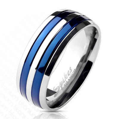 BUNGSA Fingerring »Ring Blau gestreift aus Titan Unisex« (Ring, 1-tlg., inkl. Schmuckbeutel aus Organza), Damen Herren