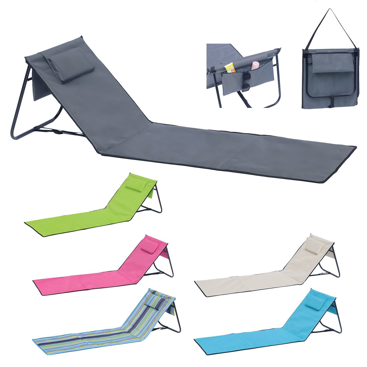 Mojawo Doppelliege Strandliege Strandmatte Rückenlehne Kissen faltbar L152x günstig online kaufen