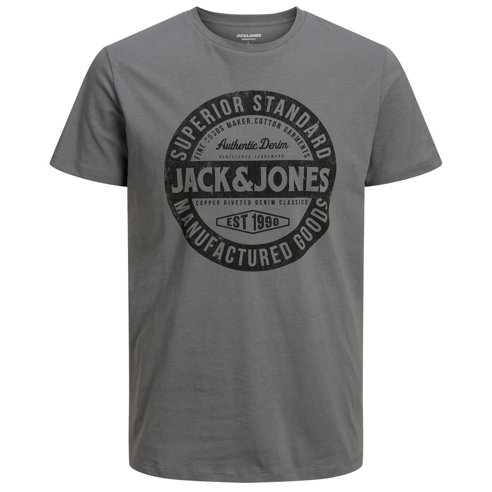 Jack & Jones Rundhalsshirt Große T-Shirt Label-Print Herren Jack&Jones Größen grau