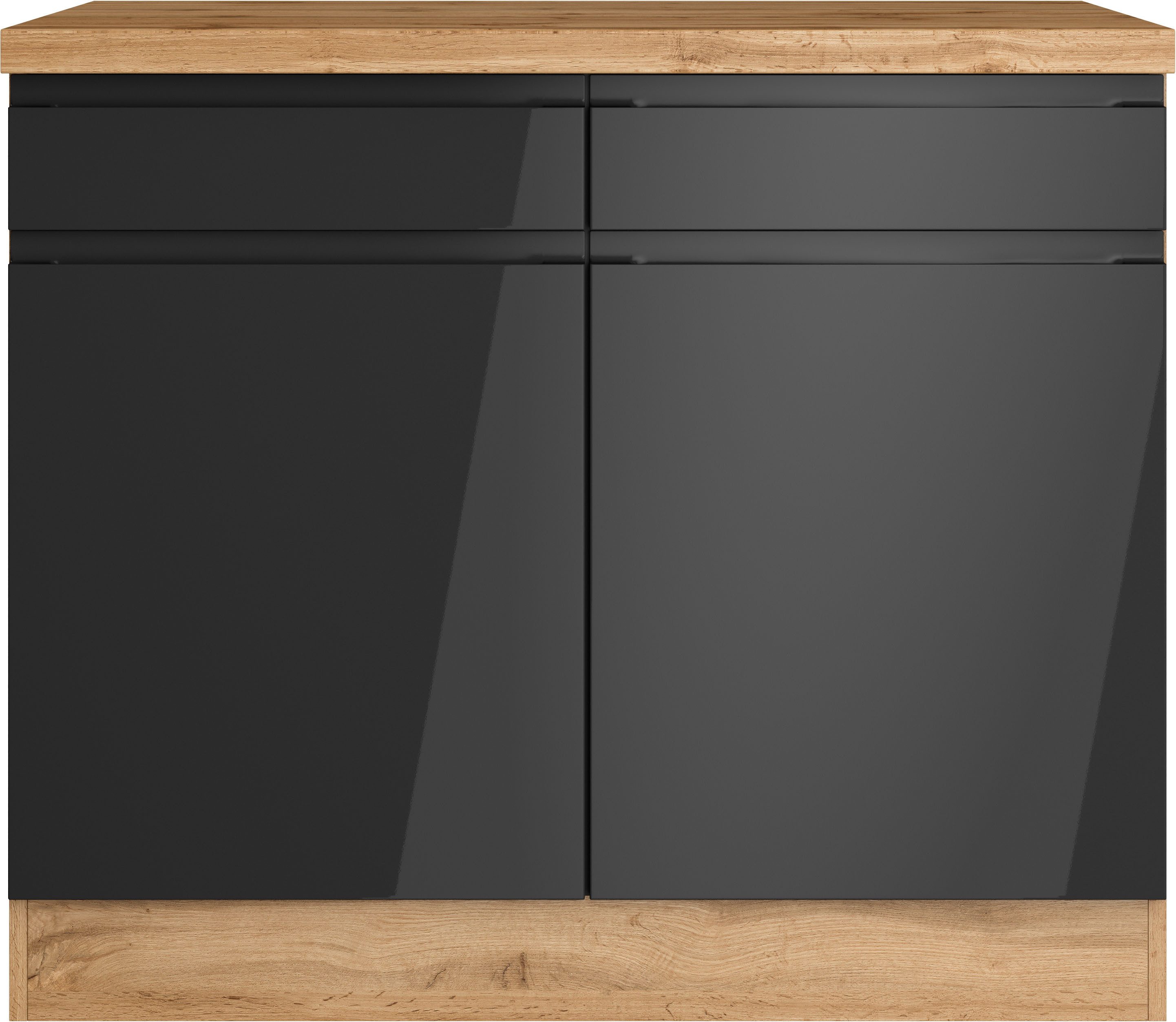 KOCHSTATION Unterschrank KS-Virginia,neu in verbesserter Ausführung (Stauraum, Softclose, mit CPL-Arbeitsplatte) Breite 100 cm, 2 Türen, Soft-Close-Funktion – Bild 4 von 5