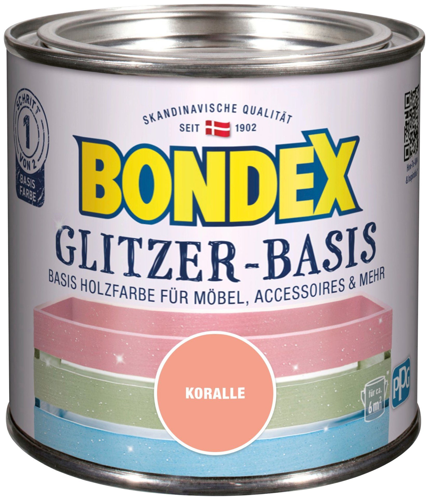 Bondex Bastelfarbe GLITZER-BASIS, Basis Holzfarbe für Möbel & Accessoires, 0,5 l koralle