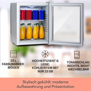 Klarstein Table Top Kühlschrank HEA-Brooklyn-24Slb 10035224A, 47 cm hoch, 38 cm breit, Hausbar Minikühlschrank ohne Gefrierfach Getränkekühlschrank Glastür