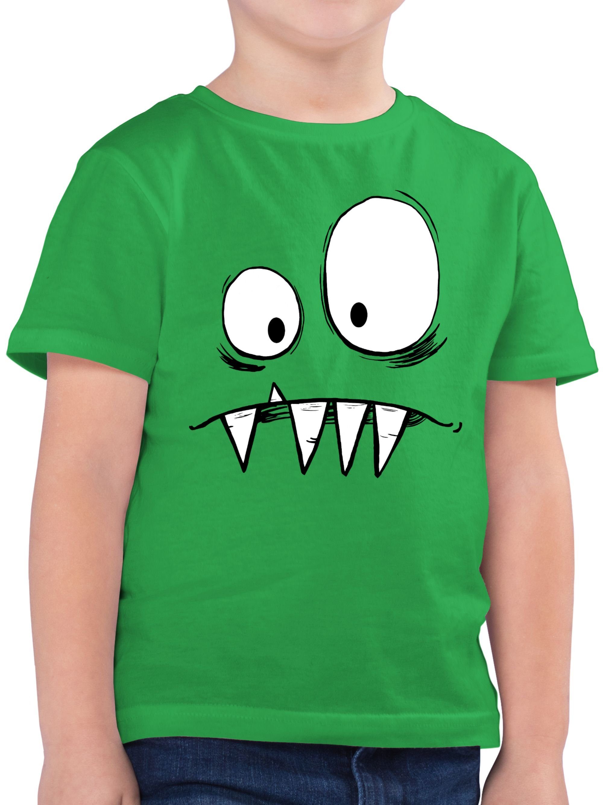 Shirtracer T-Shirt Freches Monster große Augen gruselige Zähne Karneval & Fasching 1 Grün