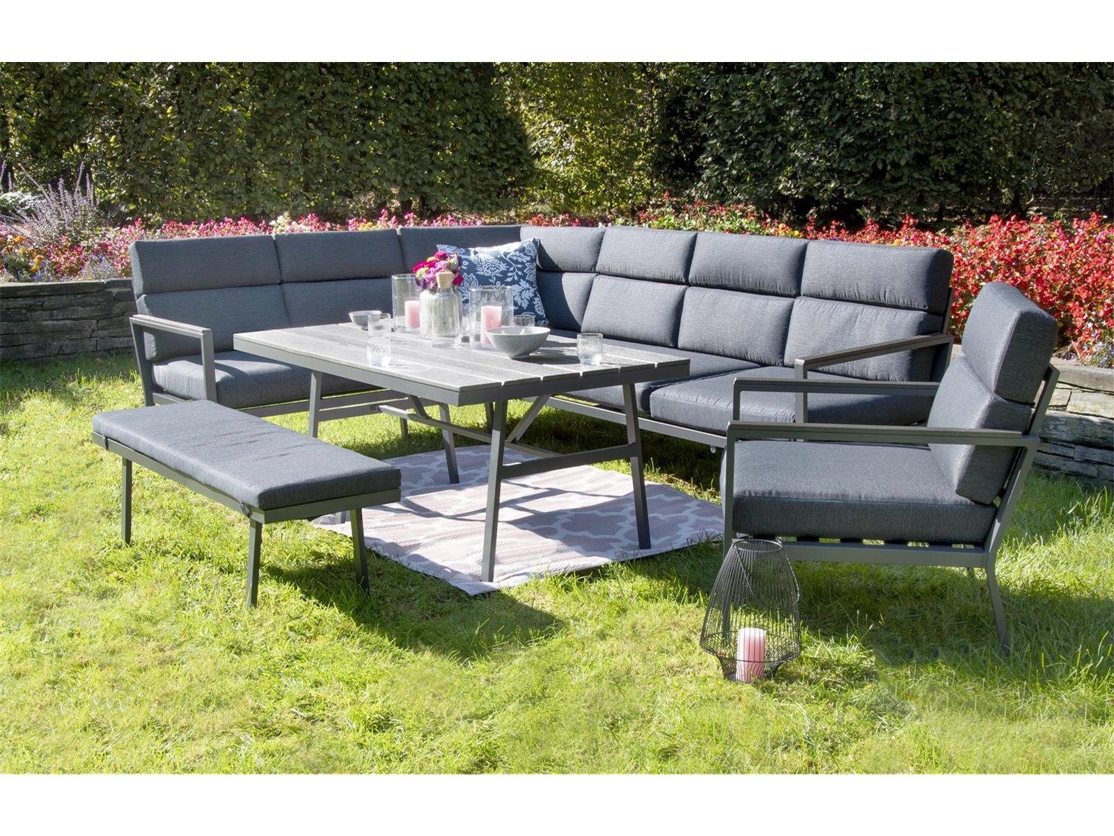 Green Spirit Gartenlounge-Set Aluminium Garten Ecklounge Siena, (Set, 5-tlg), Ecklounge mit Liegefunktion