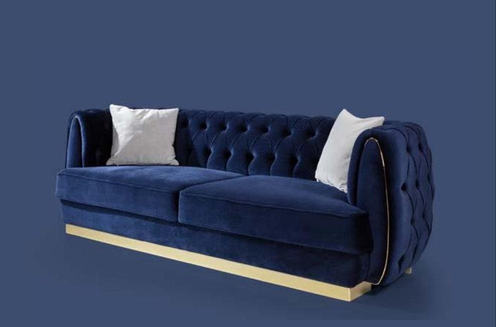 3 Sofa Holz in Made Chesterfield Möbel Couch JVmoebel Sofa Dreisitzer, Blau Sitz Europe