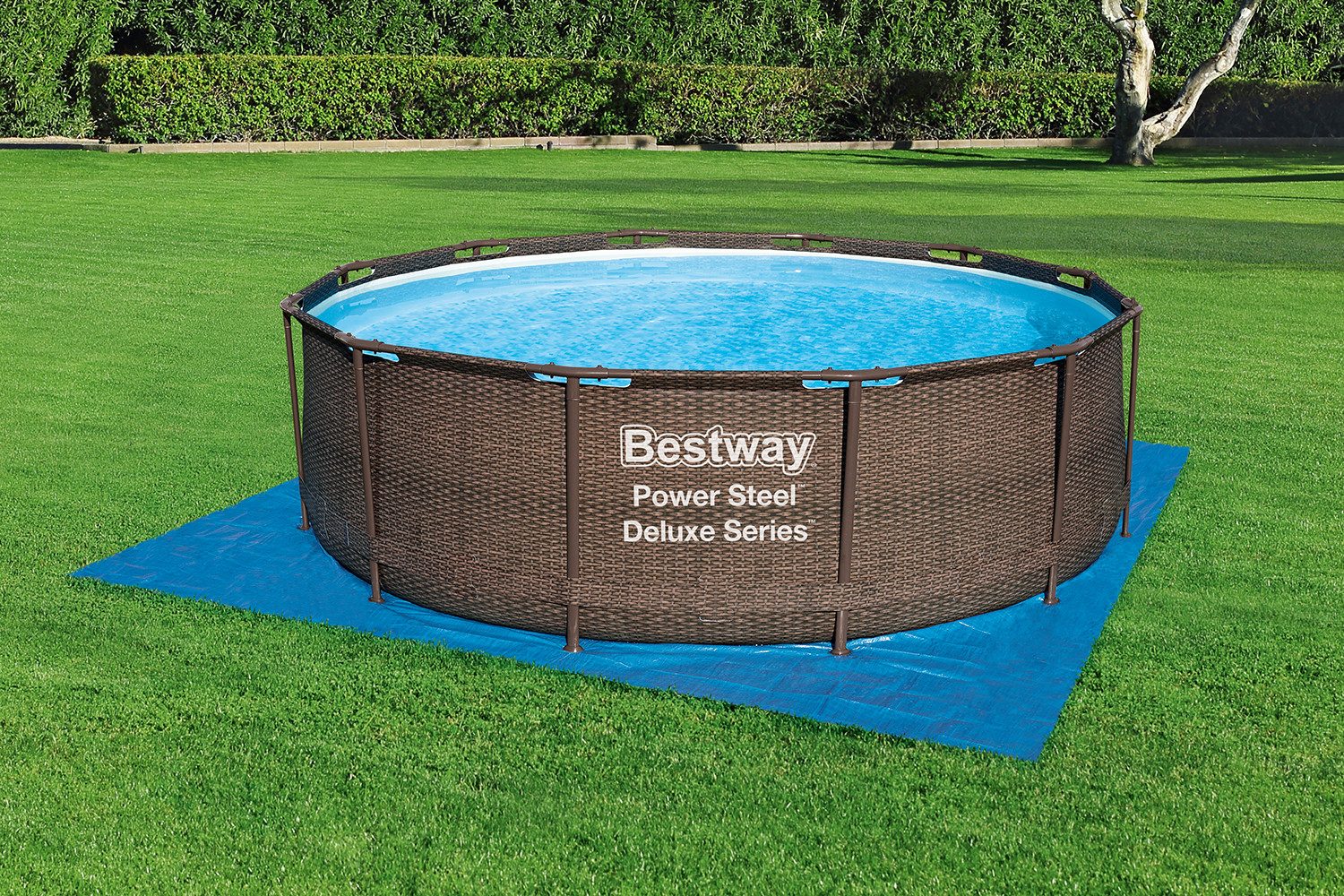 Bestway Bodenschutzplane 396 x 396 cm (Packung, 1-St., für Aufstellpools bis Ø 366 cm), blau, quadratisch