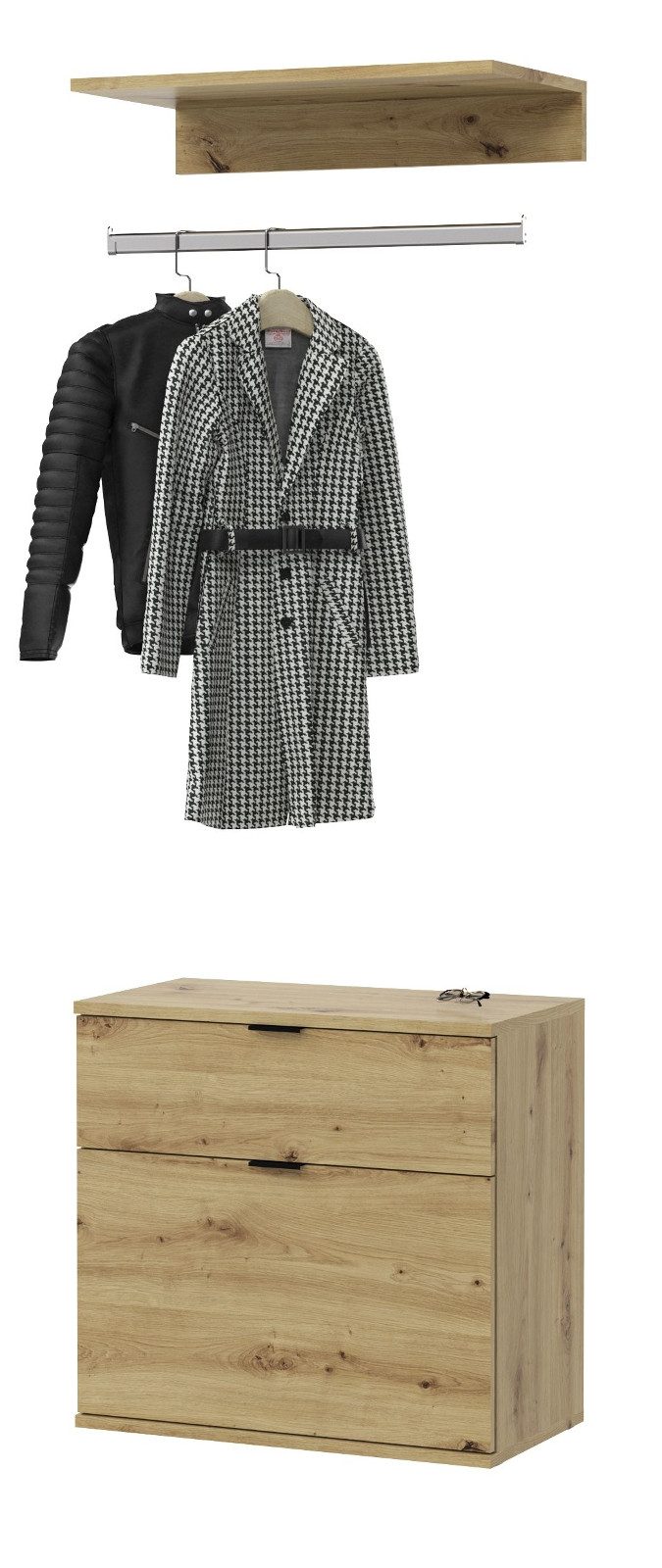 Inn.Furn Garderoben-Set Line-Up, (in Artisan Eiche, 61 cm), mit Kleiderstange
