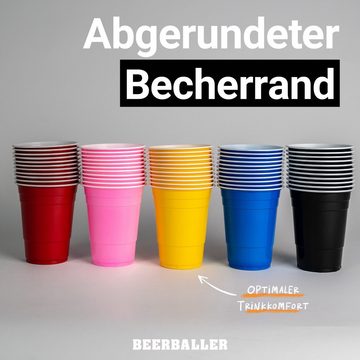 BeerBaller Becher BeerBaller® Mixed Cups - 55 Becher in 5 Farben & 3 Bällen als Set, 16oz/473ml