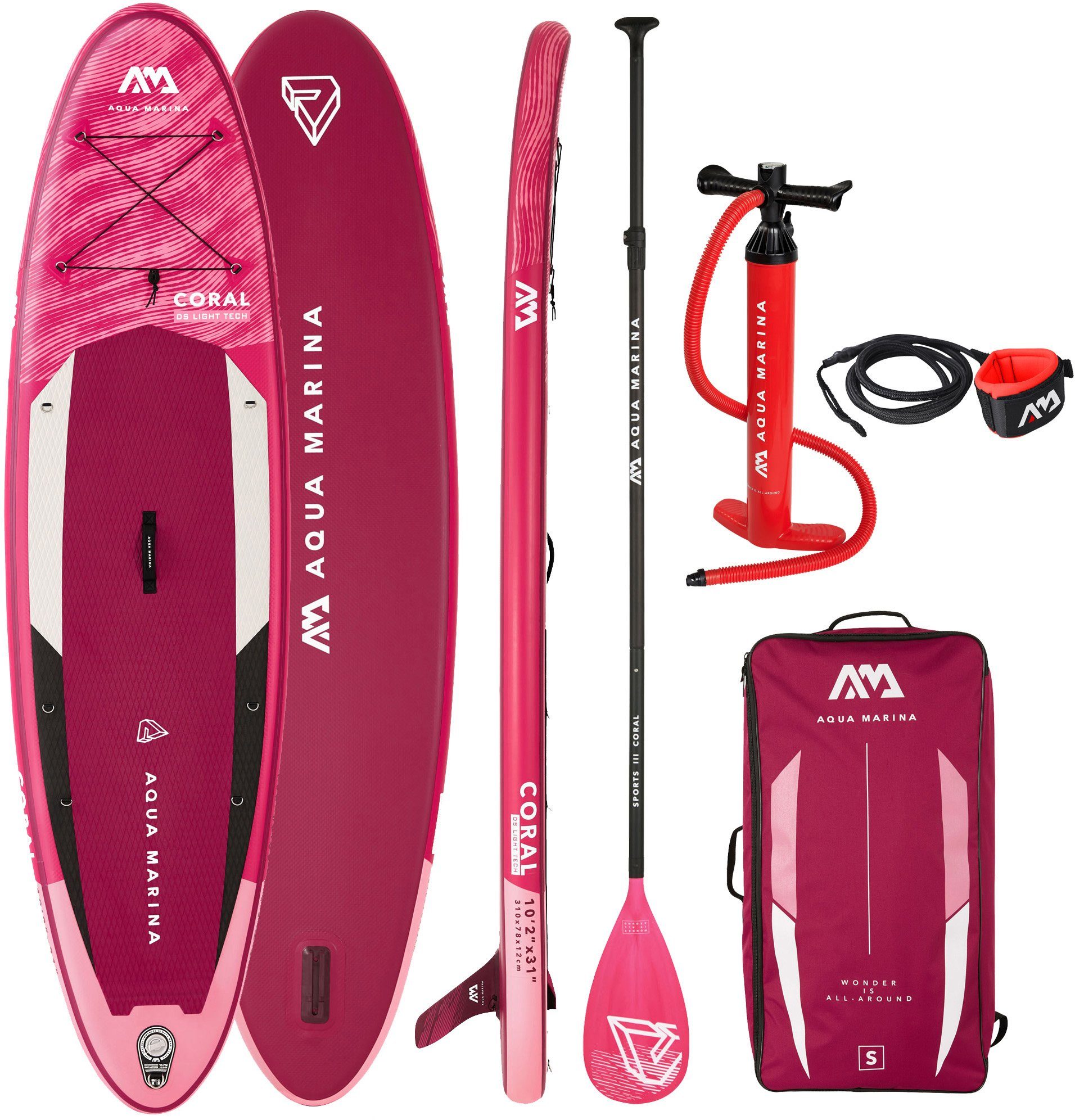 Aqua Coral (Set, Pumpe tlg., Marina Inflatable mit SUP-Board und Stand-Up, 7 Transportrucksack) Paddel,