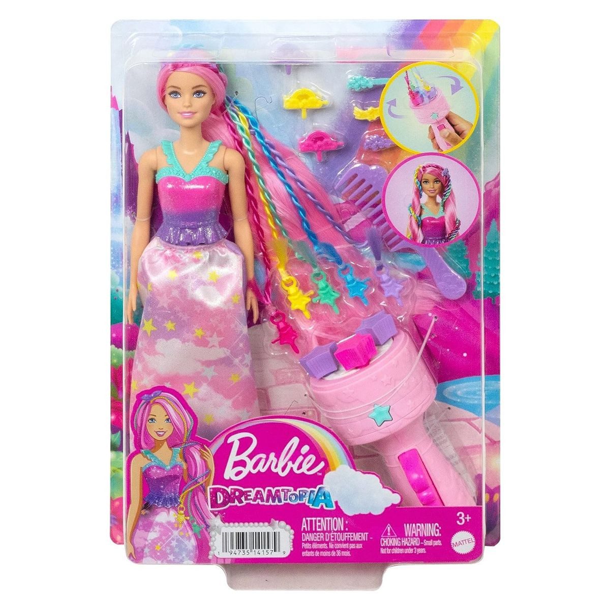 Mattel® Anziehpuppe Mattel HNJ06, Barbie Dreamtopia: Flechtspaß Puppe, Stylingwerkzeug &