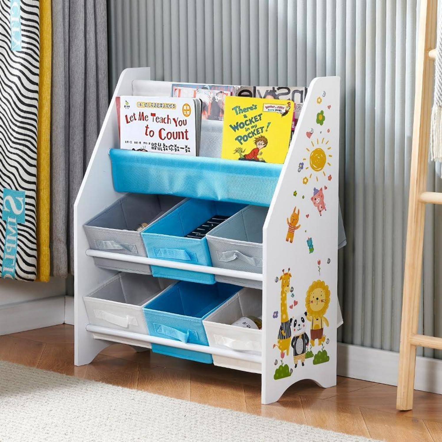 LuxusKollektion Regalkorb Kinder Bücherregal 4-stöckig Blau (1 St)