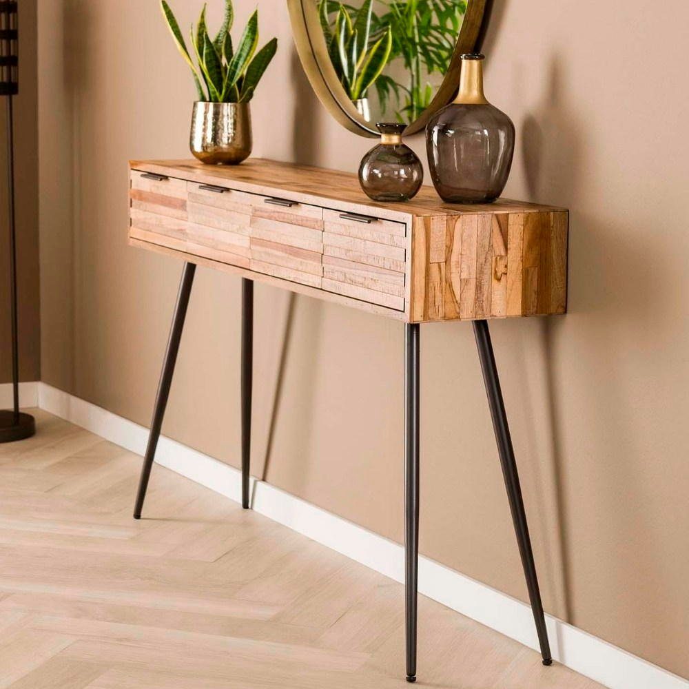 RINGO-Living Sideboard Massivholz Kommode Vaiana mit 4 Schubladen in Natur-dunkel und Schwarz, Möbel