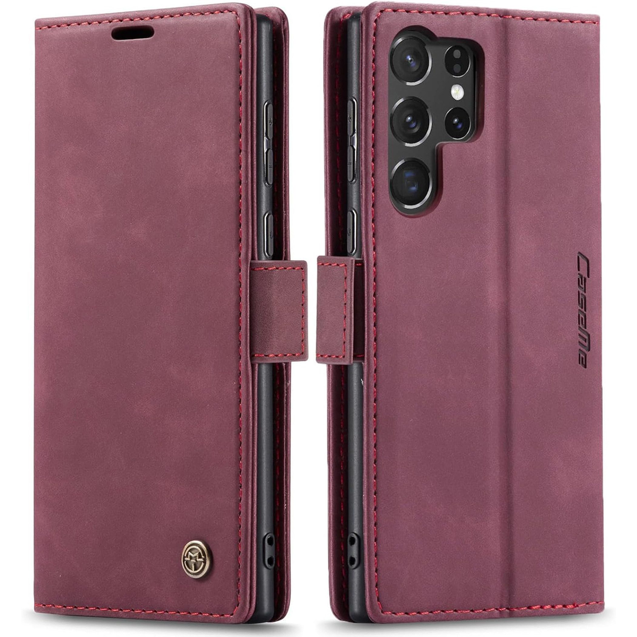 Wörleonline Handyhülle Schutzhülle für Samsung Galaxy S24 Ultra Hülle, mit Magnetverschluss und zwei Kartenfächern, Klapphülle, Flip Case
