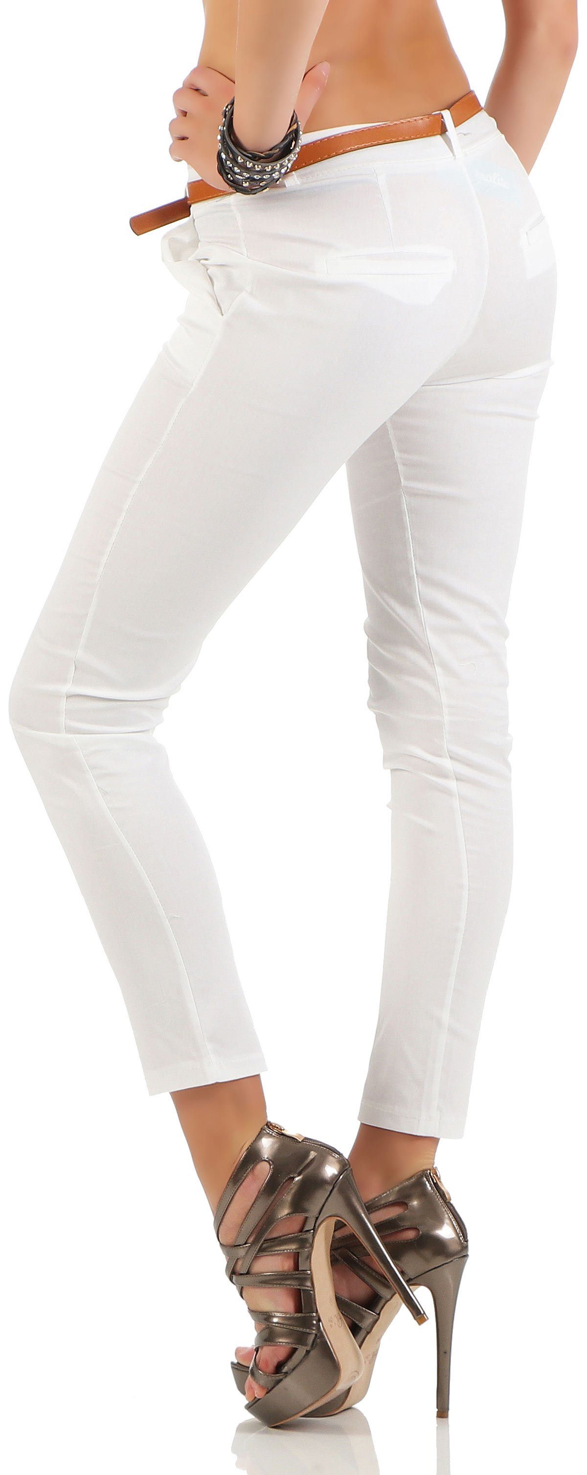 malito more than fashion Strickweste malito Damen Chinohose mit Gürtel, Stretch Caprihose, schicke Freiz Hose in klassischer Basic-Form