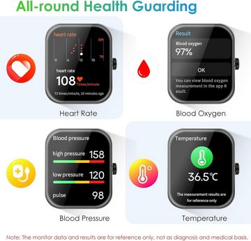 Marsyu Herren's & Damen's Telefonfunktion Smartwatch (2 Zoll, Android/iOS), mit Herzfrequenz/Körpertemperaturmessung Schlafmonitor SOS-Taste